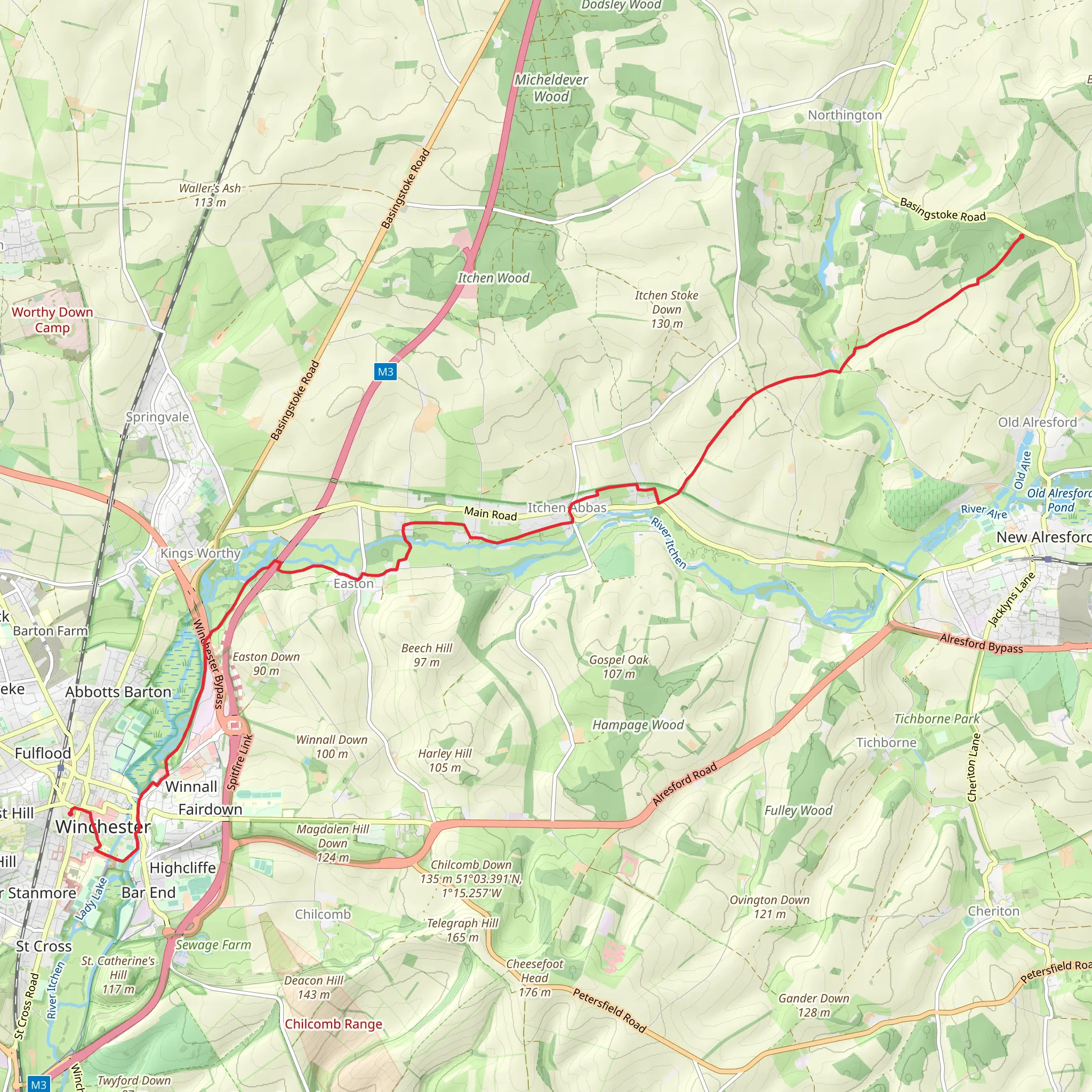 Winchester to Abbotswood Walk mobile static map