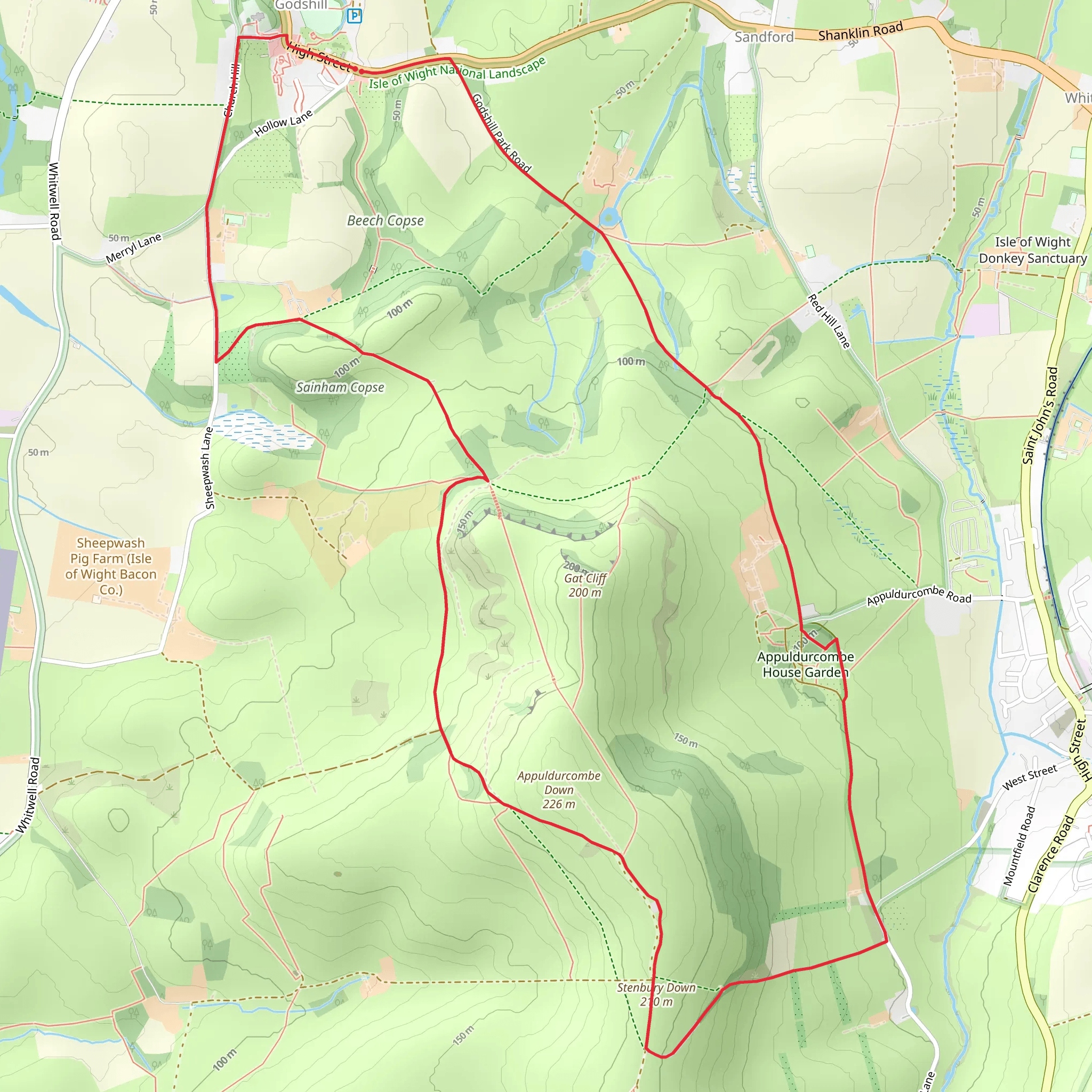 Godshill Loop via Stenbury Down and Appuldurcombe House mobile static map