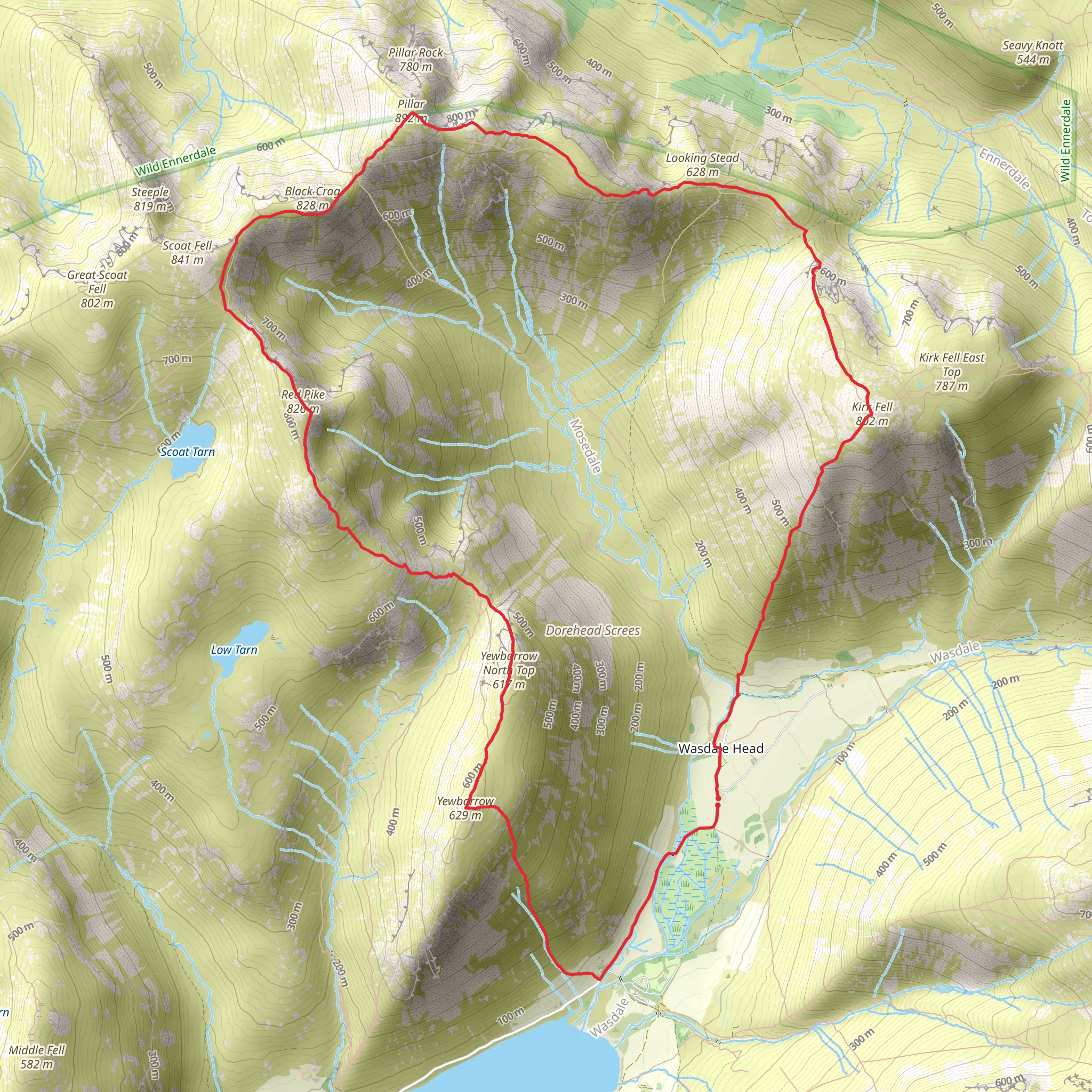 Kirk Fell, Black Sail Pass, Pillar and Wind Gap Loop mobile static map