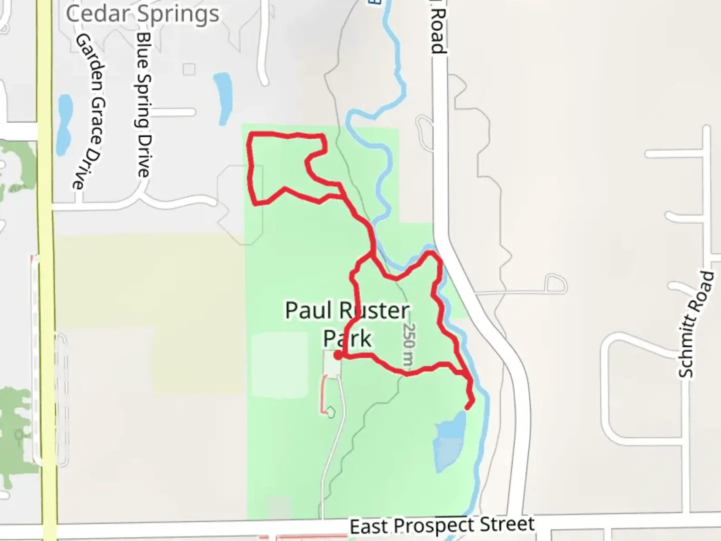 An image depicting the trail Buck Creek - Paul Ruster Park Loop and its surrounding area.