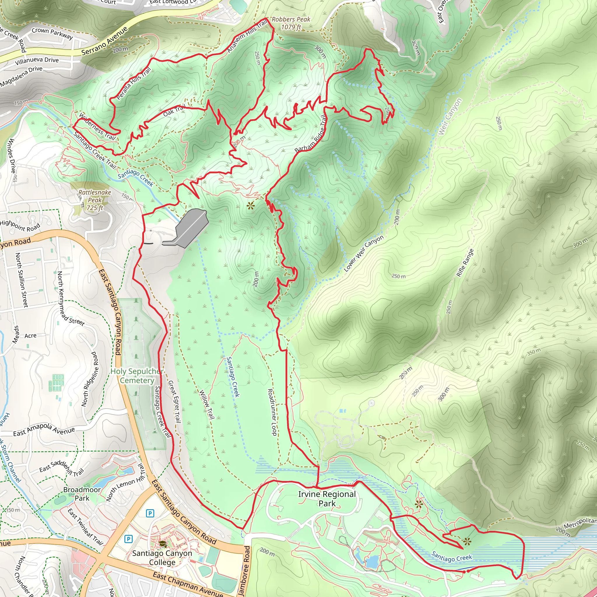 Santiago Creek Loop via Yucca Ridge Trail and Bumblebee Trail mobile static map