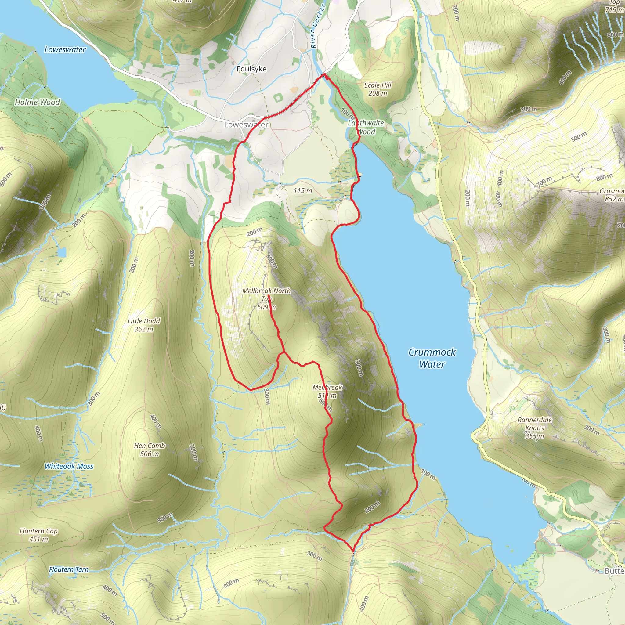 Mellbreak North Top, Mellbreak and Scale Force Waterfall Loop - Crummock Water mobile static map