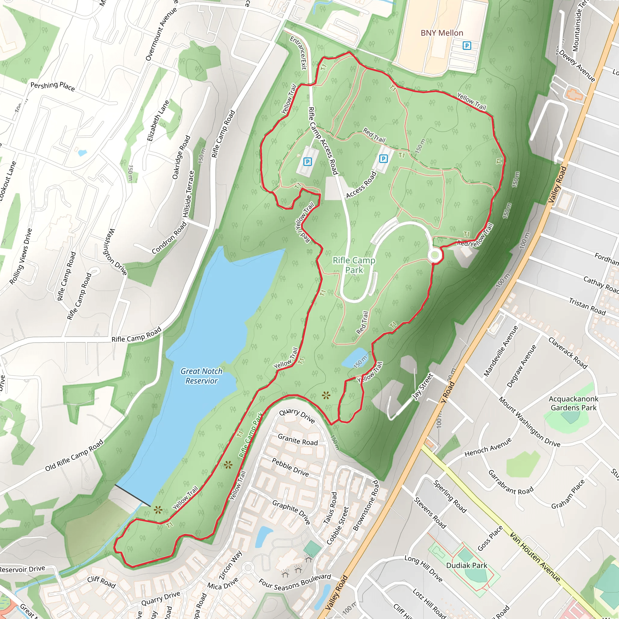 Great Notch Reservior - Yellow Loop Trail mobile static map