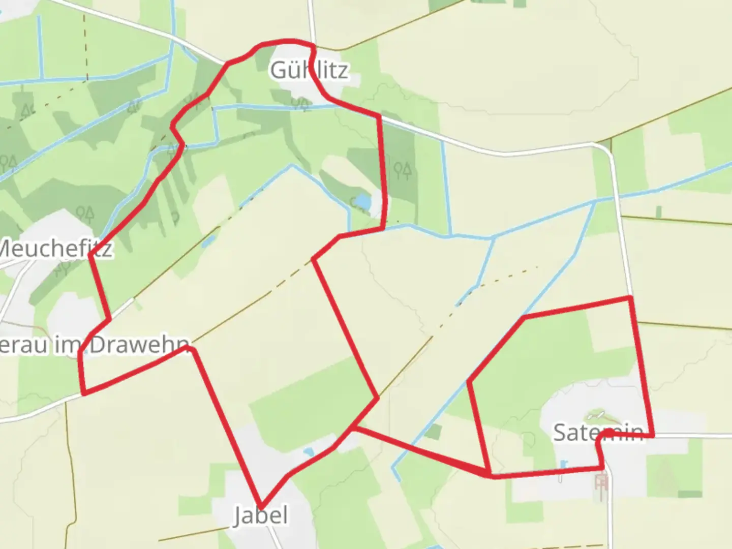 An image depicting the trail Wendland Querweg and Grosser Rundlingsweg Loop and its surrounding area.
