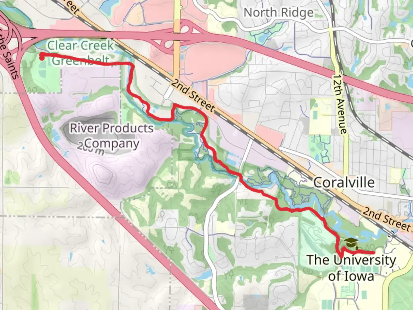 An image depicting the trail Clear Creek Trail - Coralville Creekside Cross and its surrounding area.