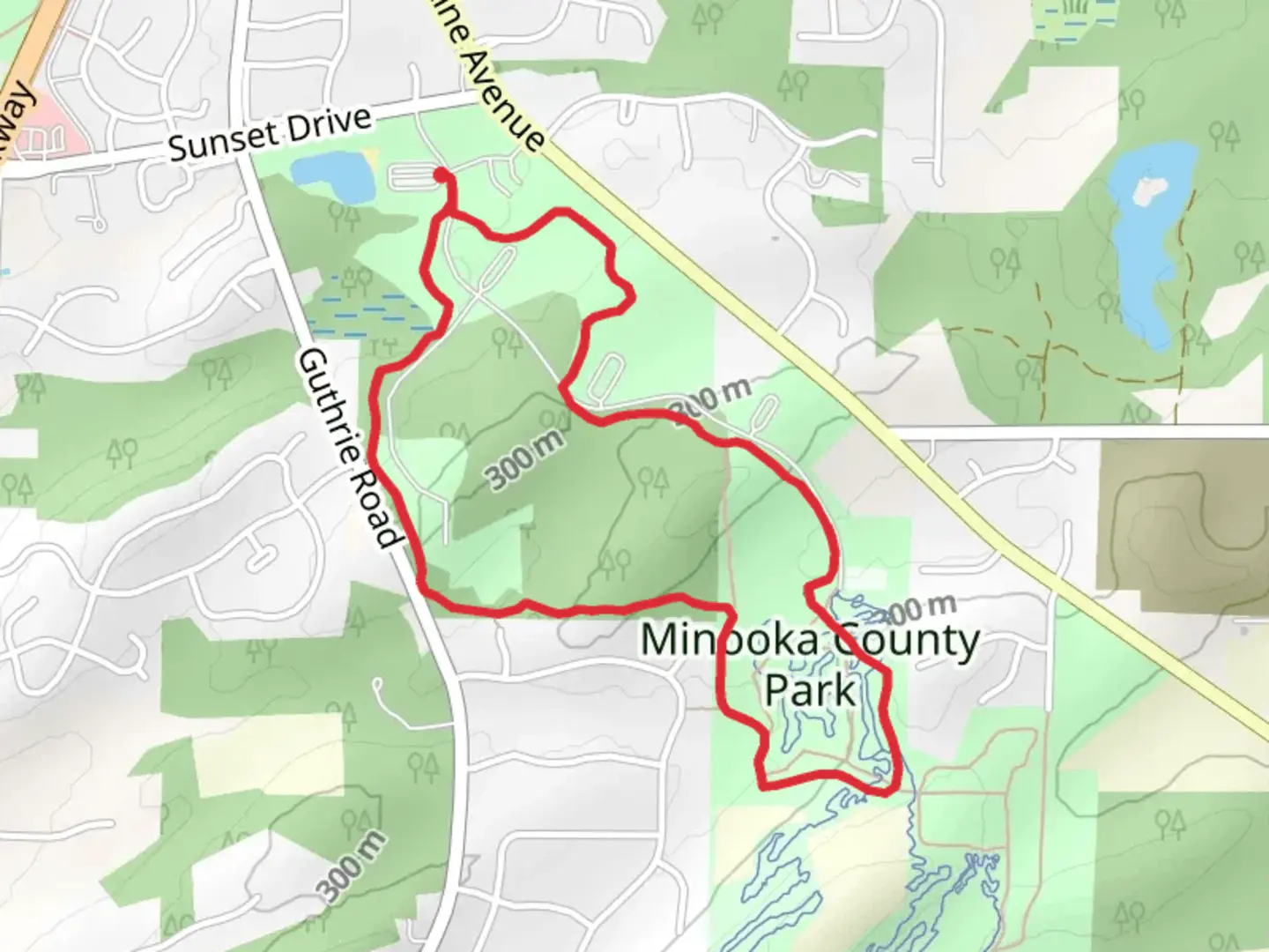 An image depicting the trail Minooka - Yellow Loop and its surrounding area.