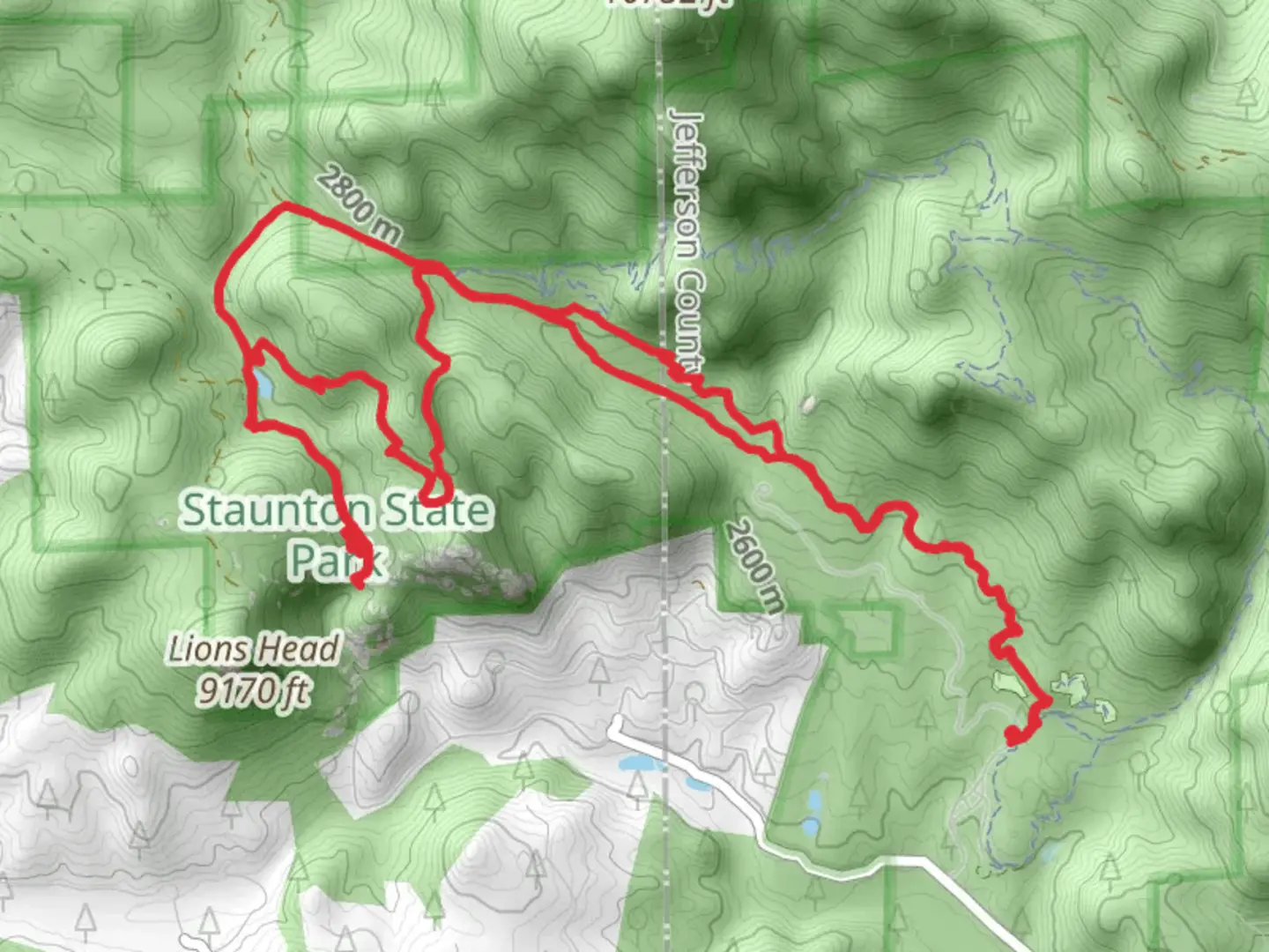 An image depicting the trail Staunton Ranch, Marmot Passage and Elk Falls Pond Loop Trail and its surrounding area.