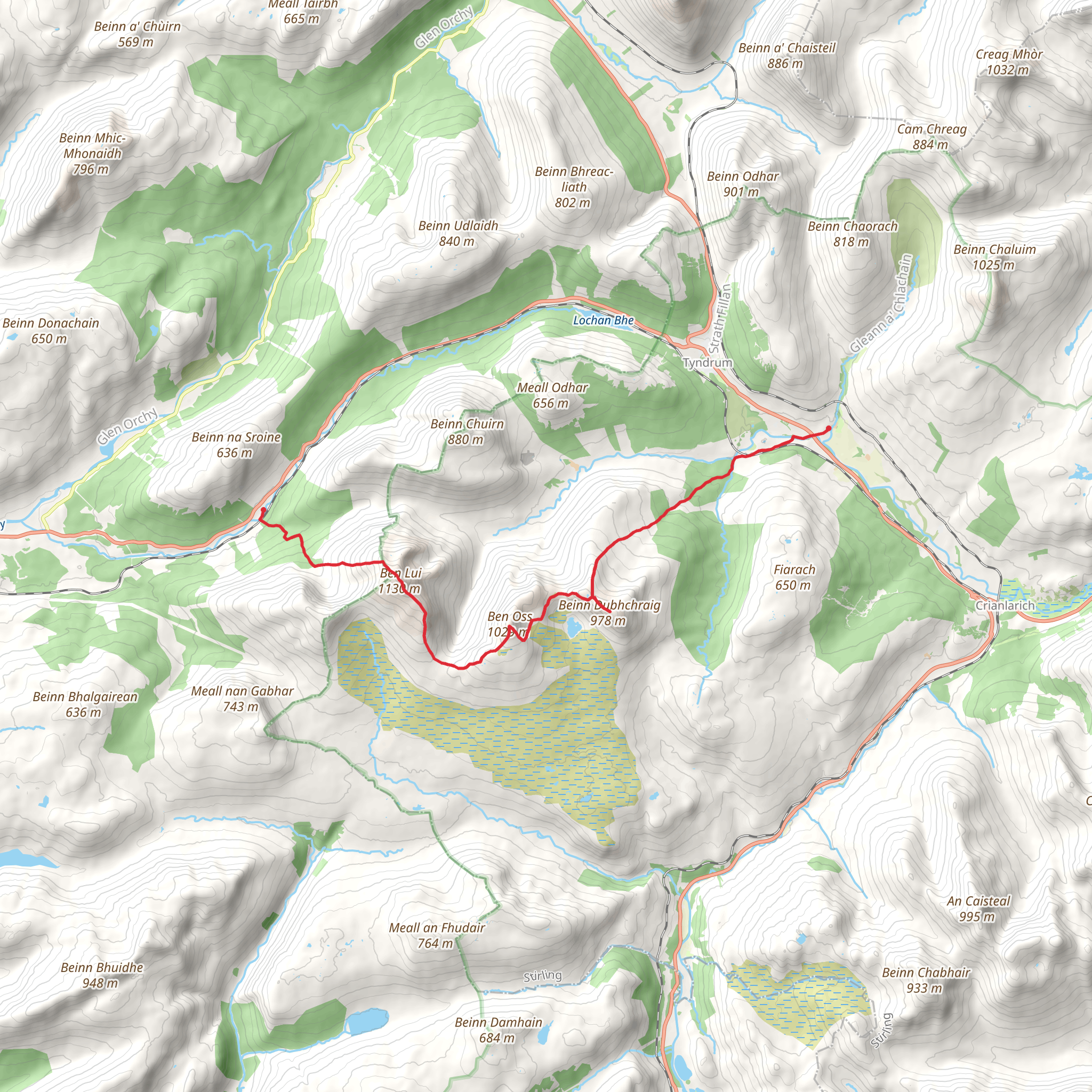Ben Oss and Beinn Dubhchraig from Glen Lochy mobile static map