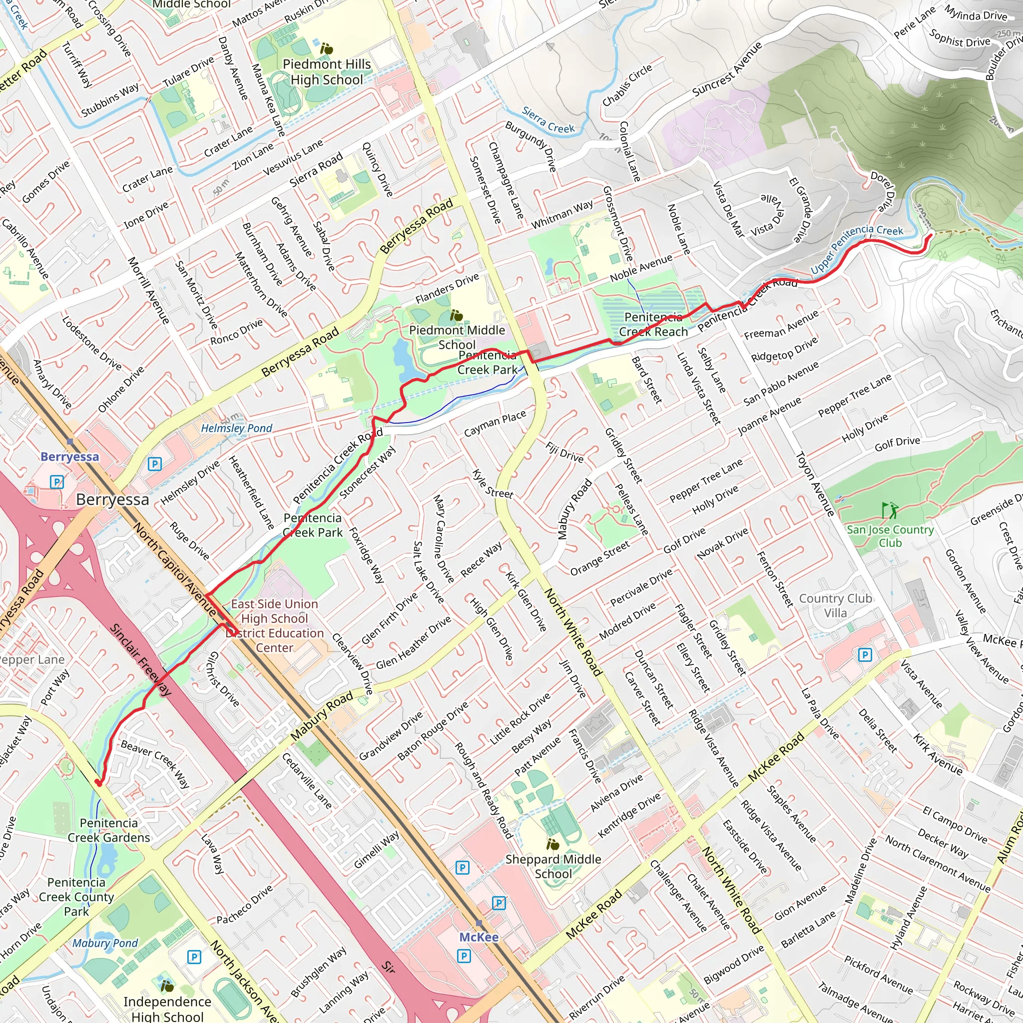 Penitencia Creek Trail and Bay Area Ridge Trail mobile static map