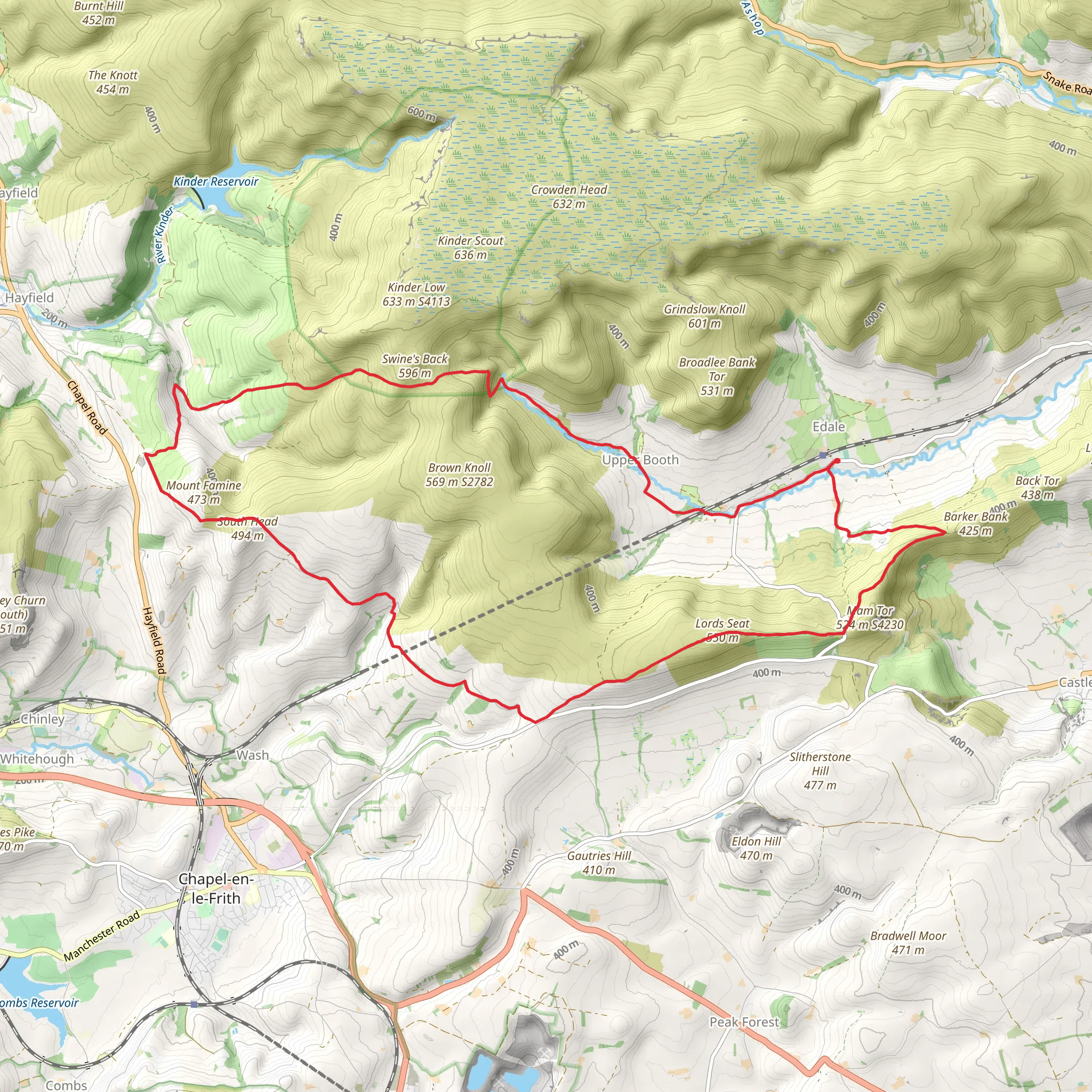 Swine's Back and South Head Loop - Edale mobile static map