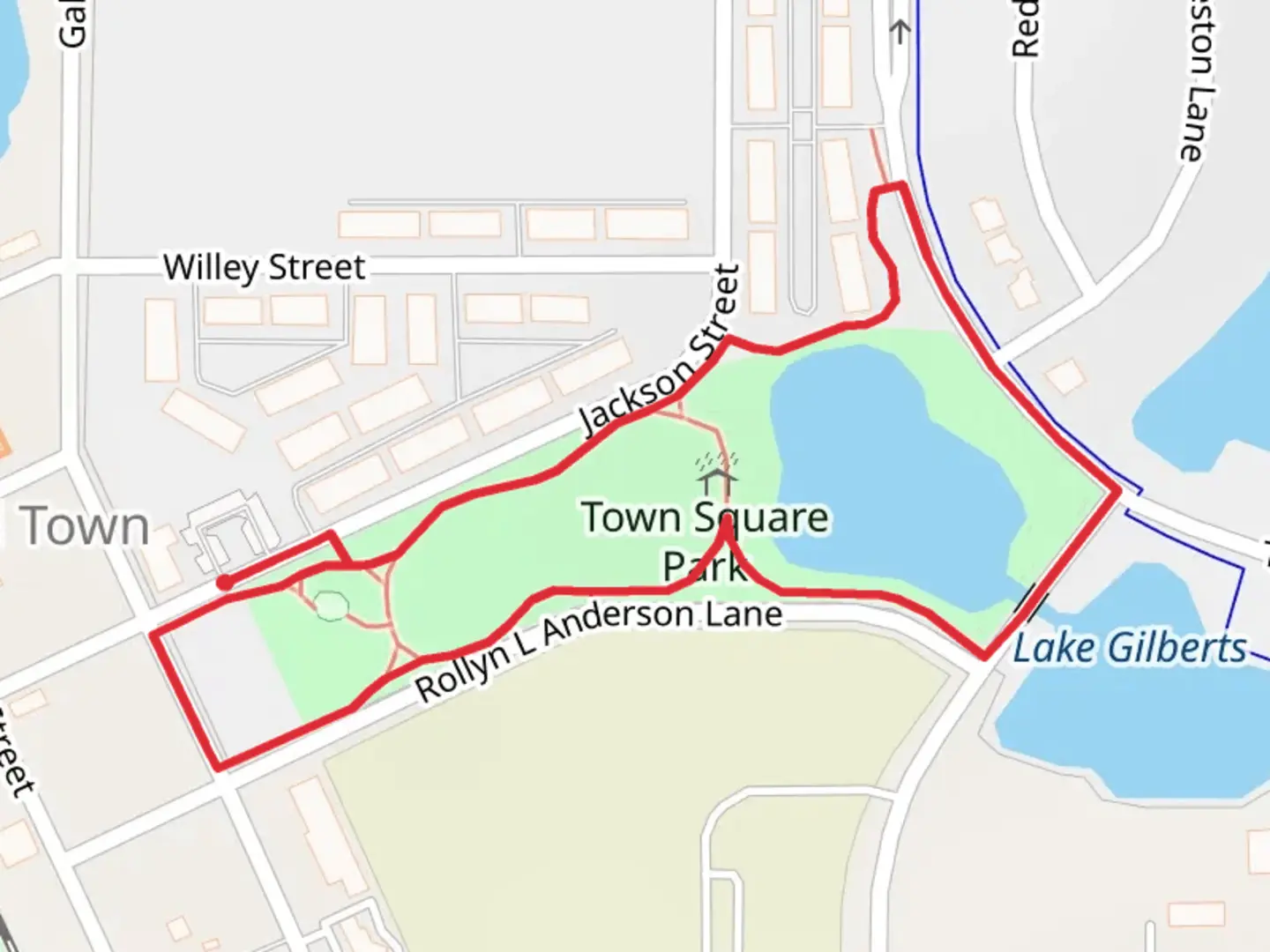An image depicting the trail Town Square Park Loop and its surrounding area.
