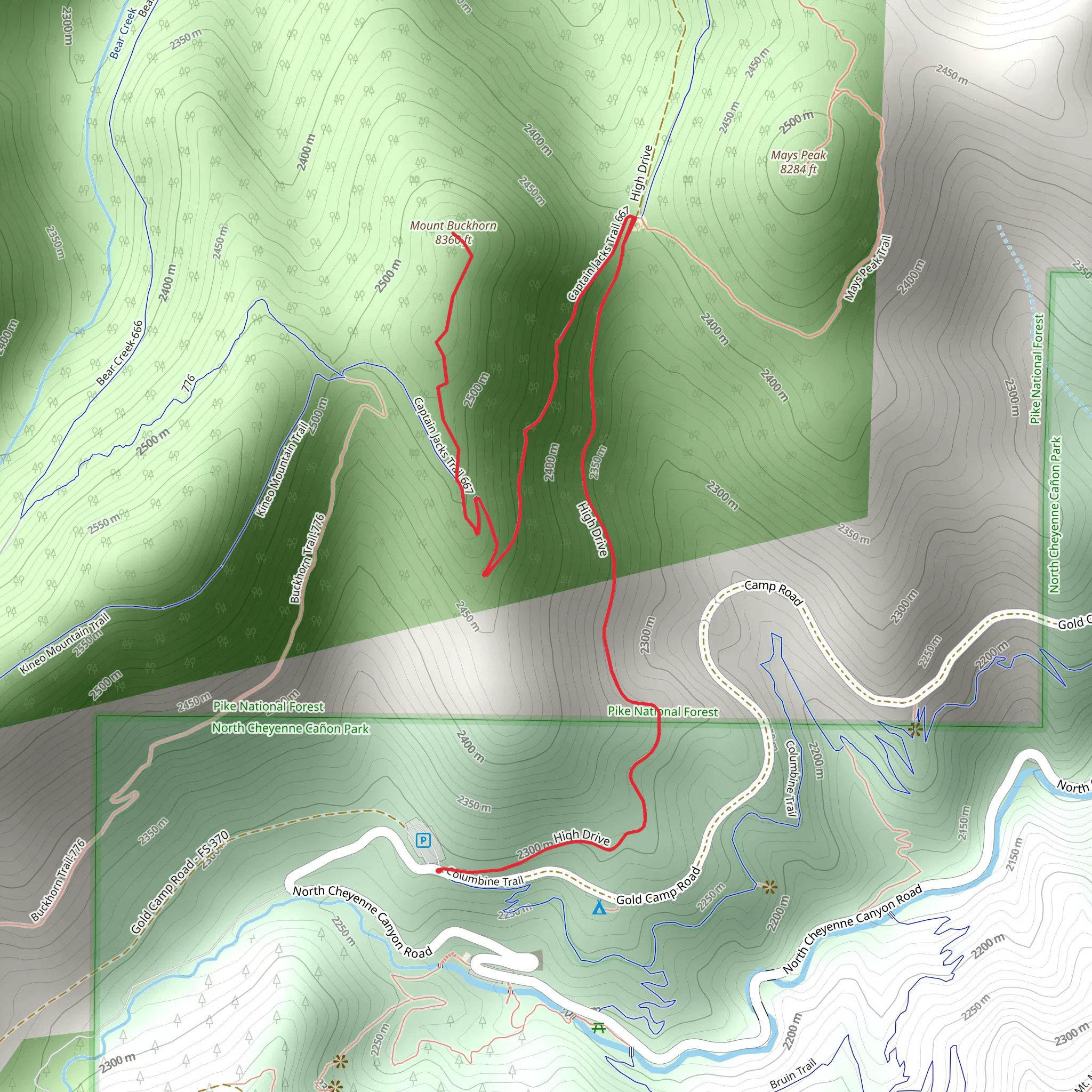 Mount Buckhorn via Captain Jacks Trail - Short mobile static map