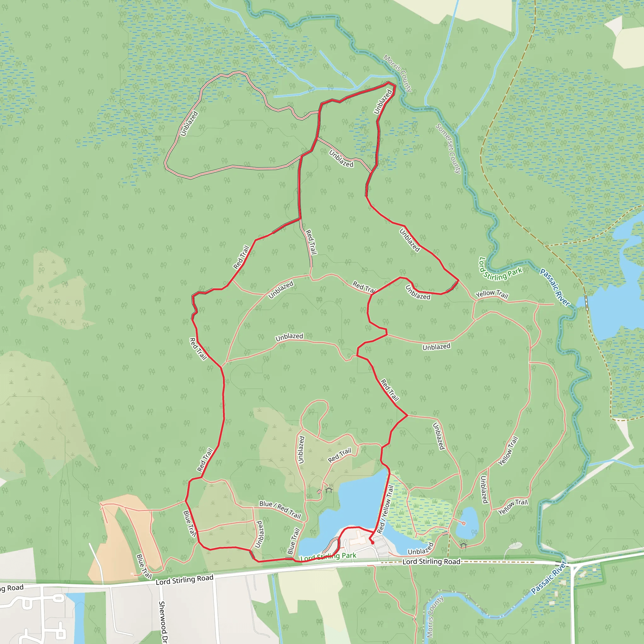 Red - Yellow Trail and Unblazed Loop mobile static map