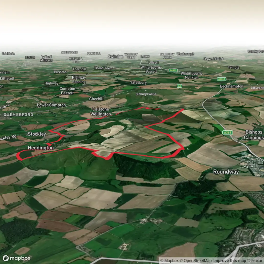 An image depicting the trail Morgans & Roundway Hill Circular Inc Olivers Castle Hill Fort - Upper Limits UK and its surrounding area.
