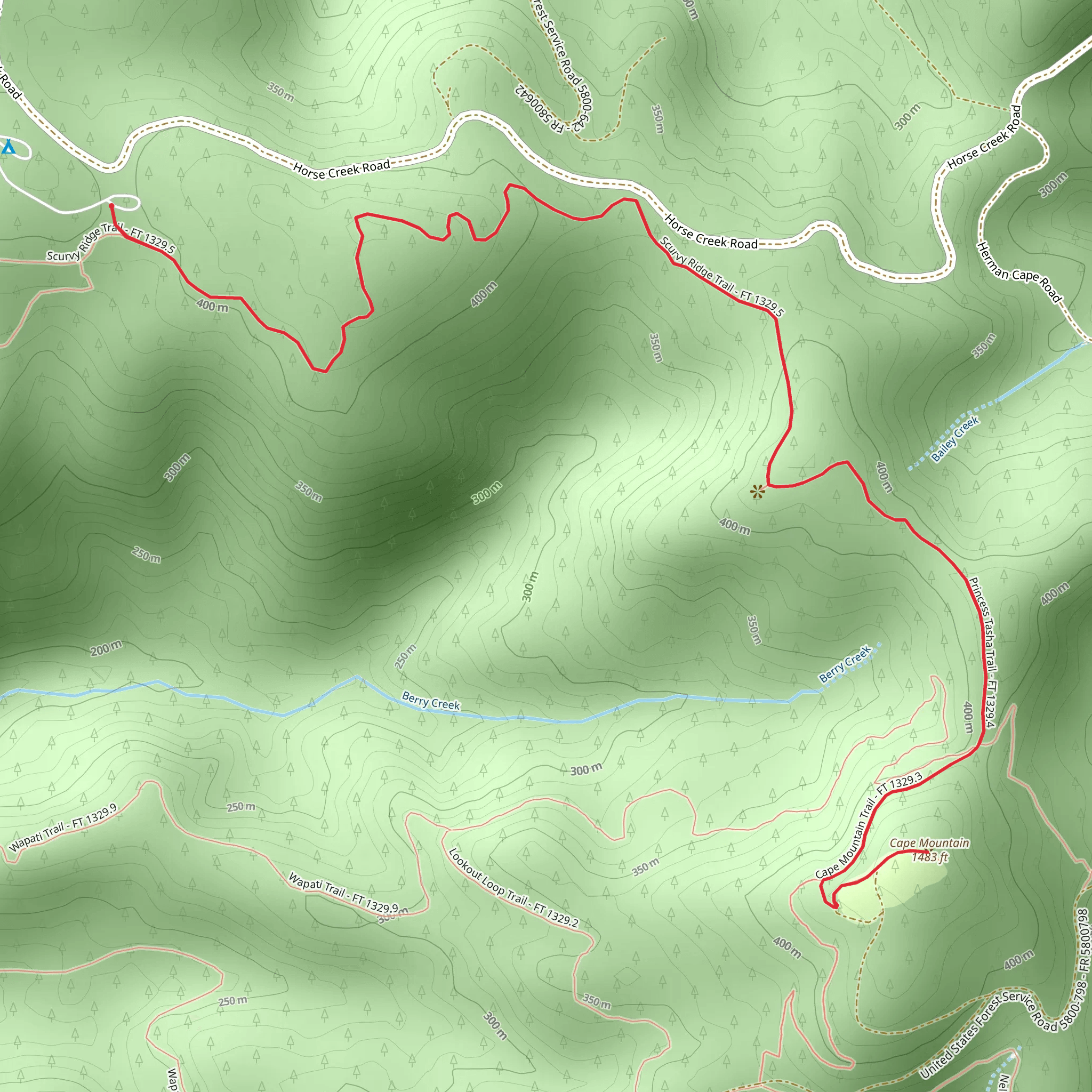 Cape Mountain via Scurvy Ridge and Princess Tasha Trail mobile static map