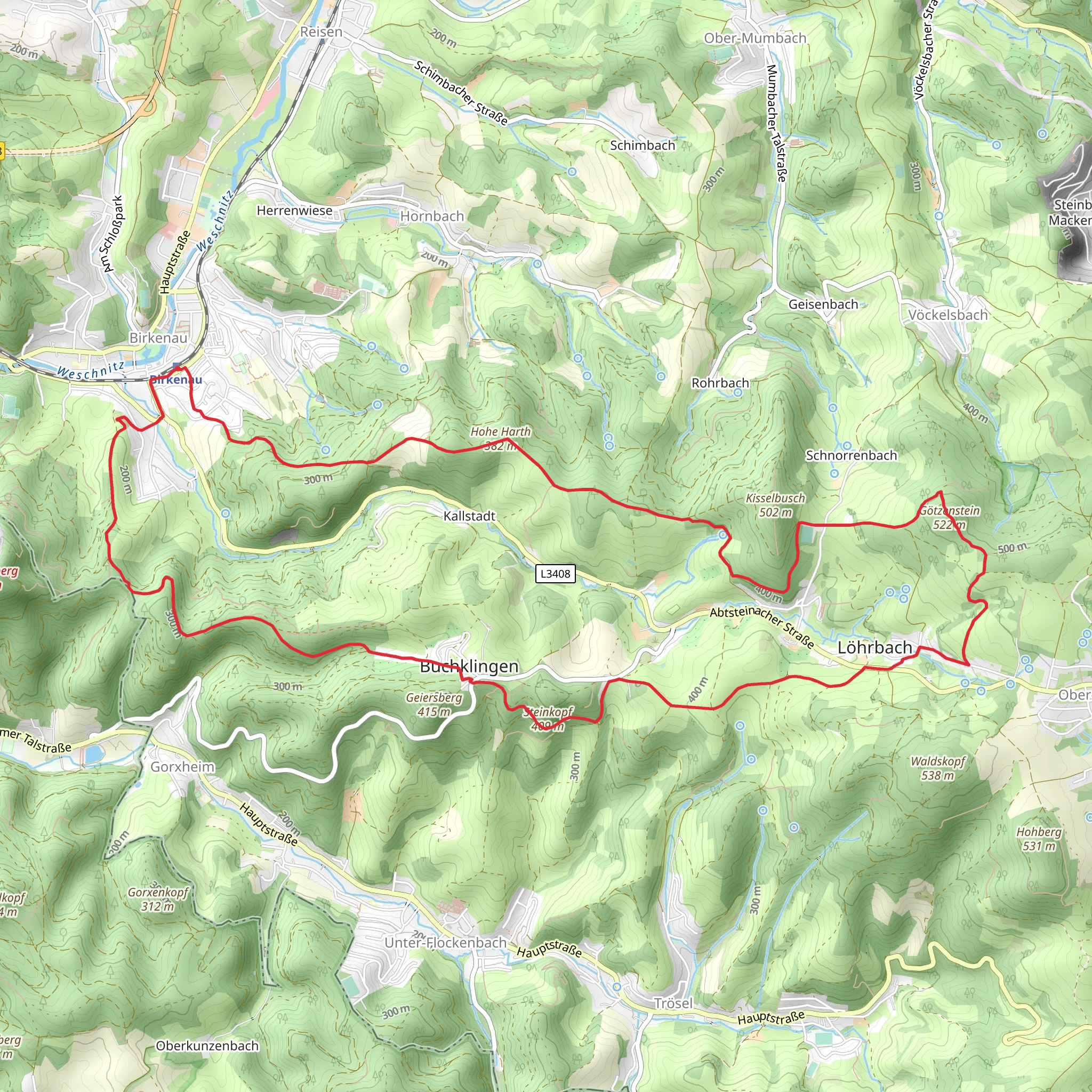 Steinkopf , Gotzenstein and Hohe Harth Loop via Birkenau mobile static map