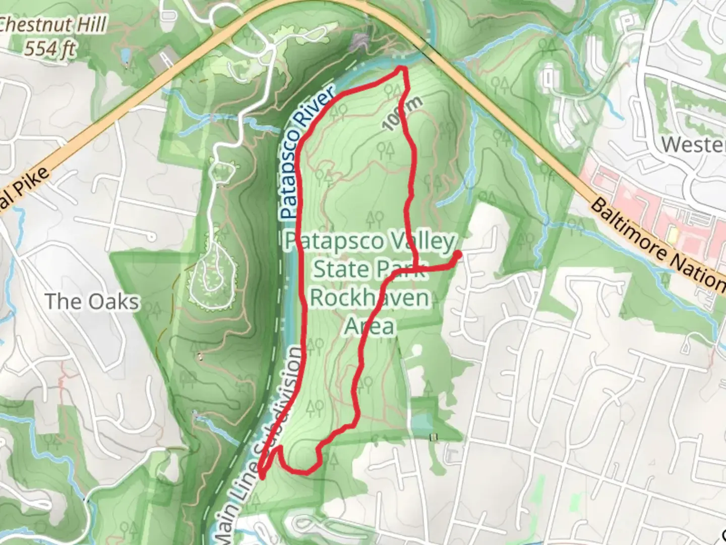An image depicting the trail Rockhaven and Mill Race Loop Trail and its surrounding area.