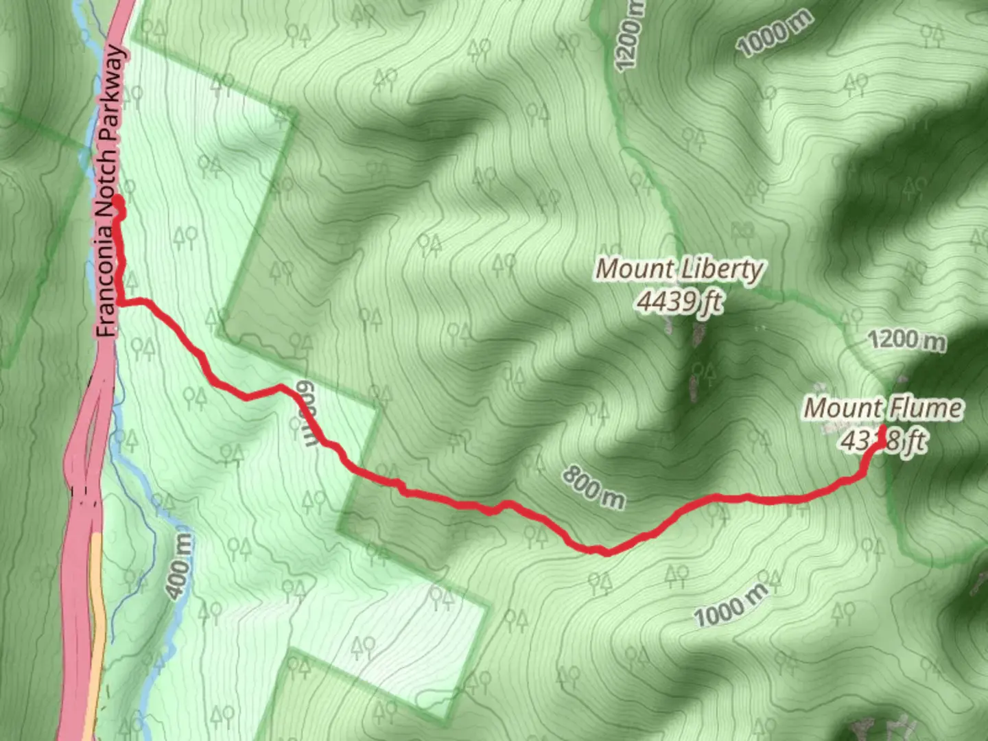 An image depicting the trail Flume Slide Trail and its surrounding area.