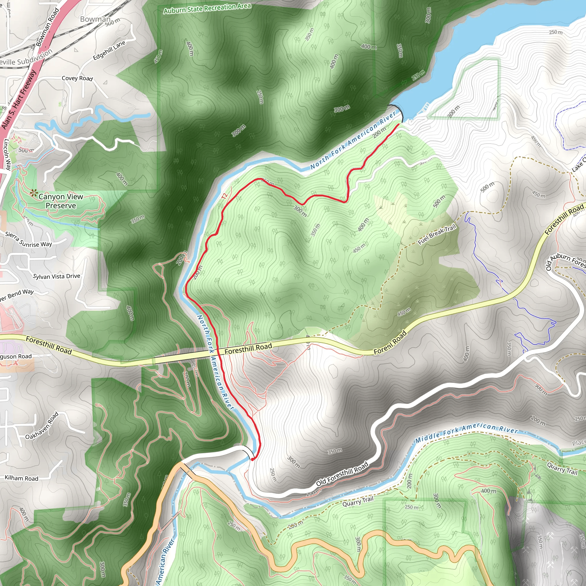 Clementine Trail to North Fork America River mobile static map