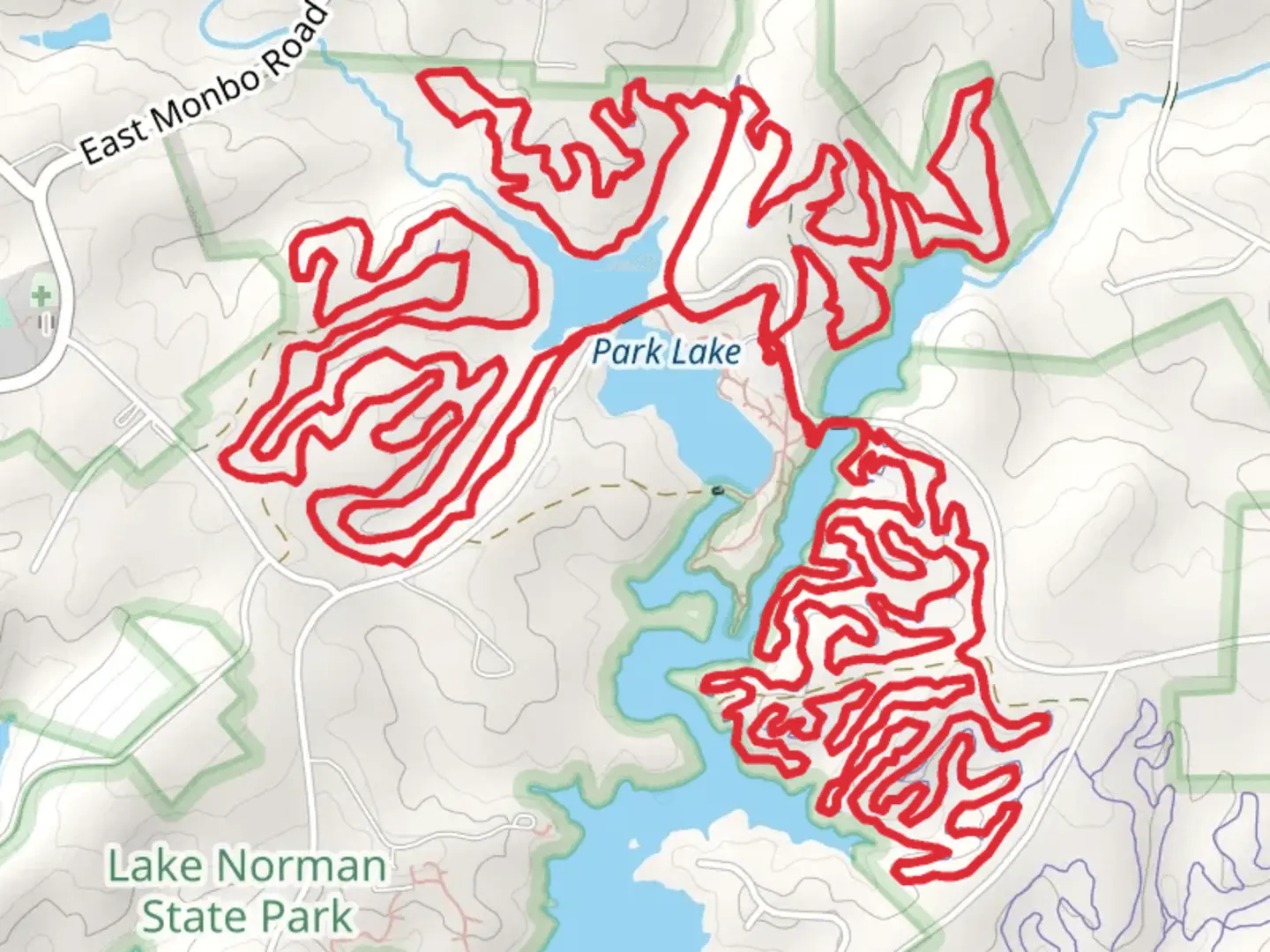An image depicting the trail Monbo, Laurel and Hawk Loop and its surrounding area.