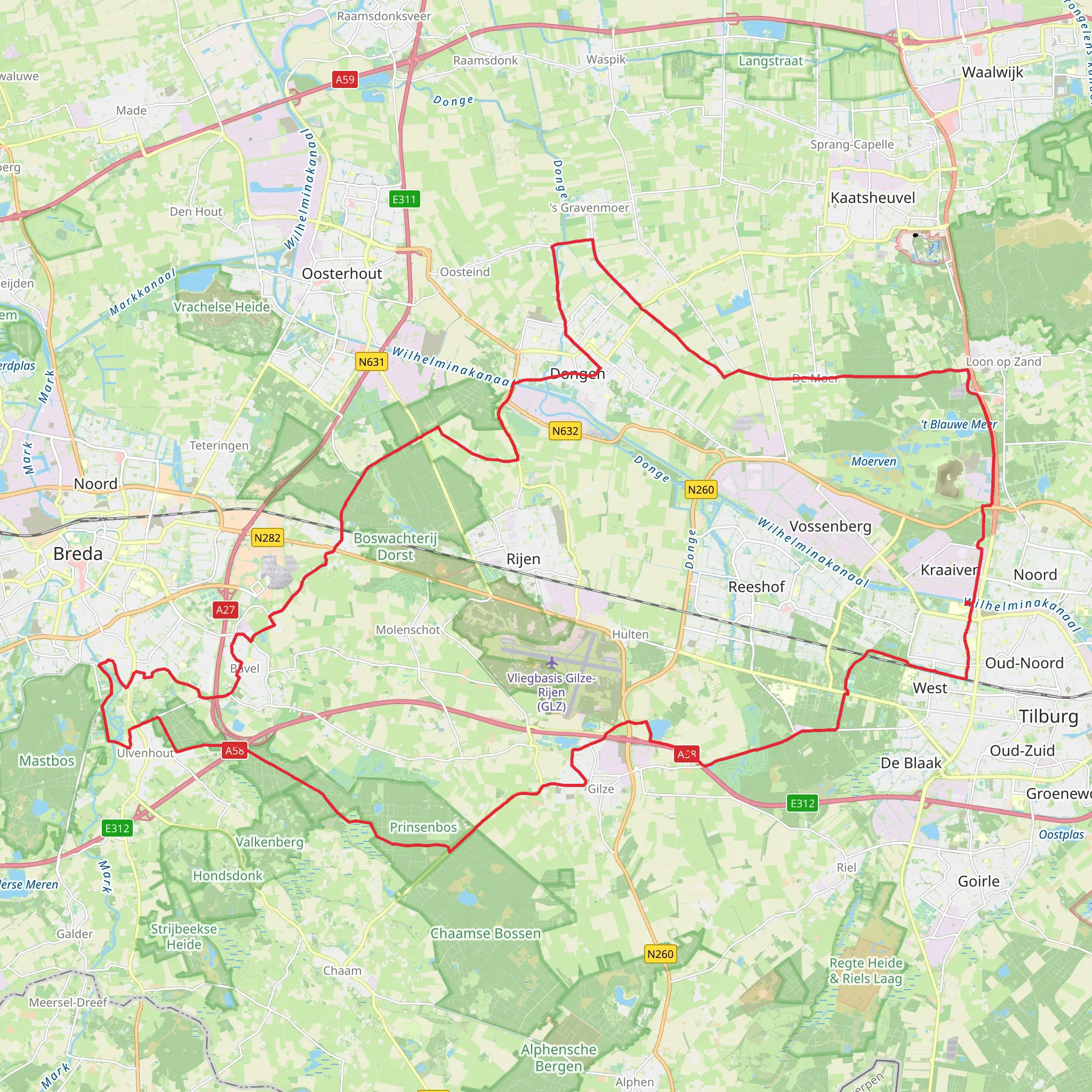 Vijverpad, Gilzervaan, Slingerdreef and Kerkepad Loop mobile static map