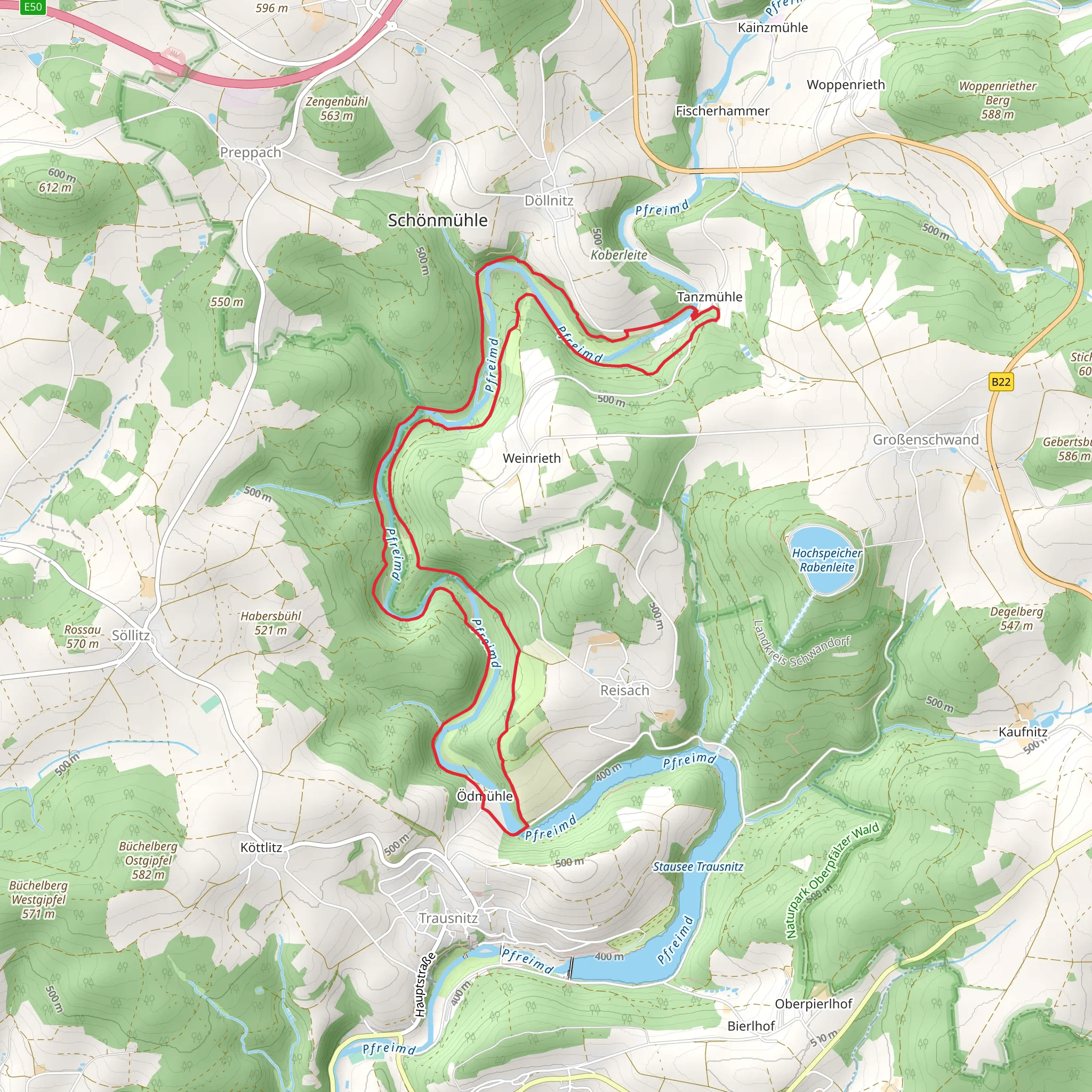 Pfreimd via Pfreimdtal Uferpfad mobile static map