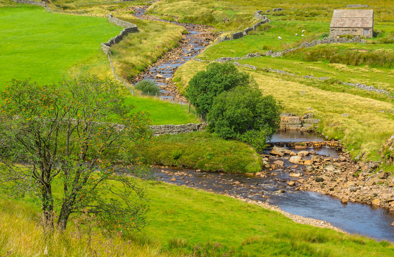 An image depicting the trail Keld - Crackpot Hall - Swinner Gill and Kisdon Side and its surrounding area.