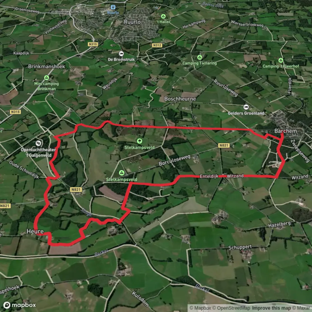 An image depicting the trail Voelker, Menkveld and Maandagsdijk Loop and its surrounding area.