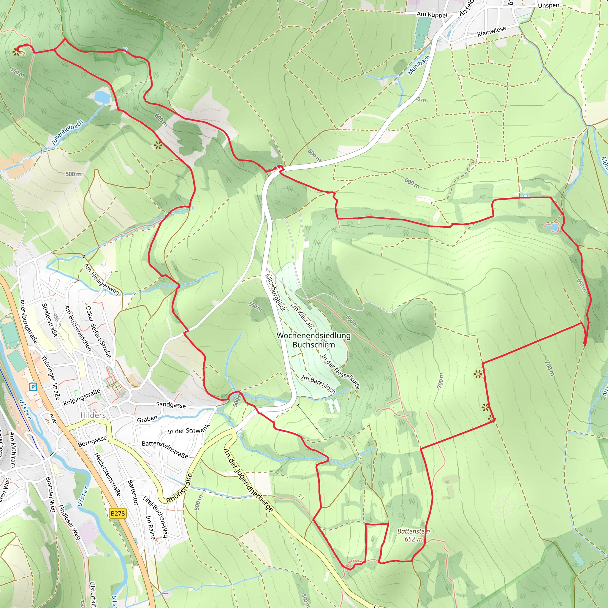 Buttenstein, Buchschirmberg and Angelweiher ASV via Extratour Der Hilderser mobile static map