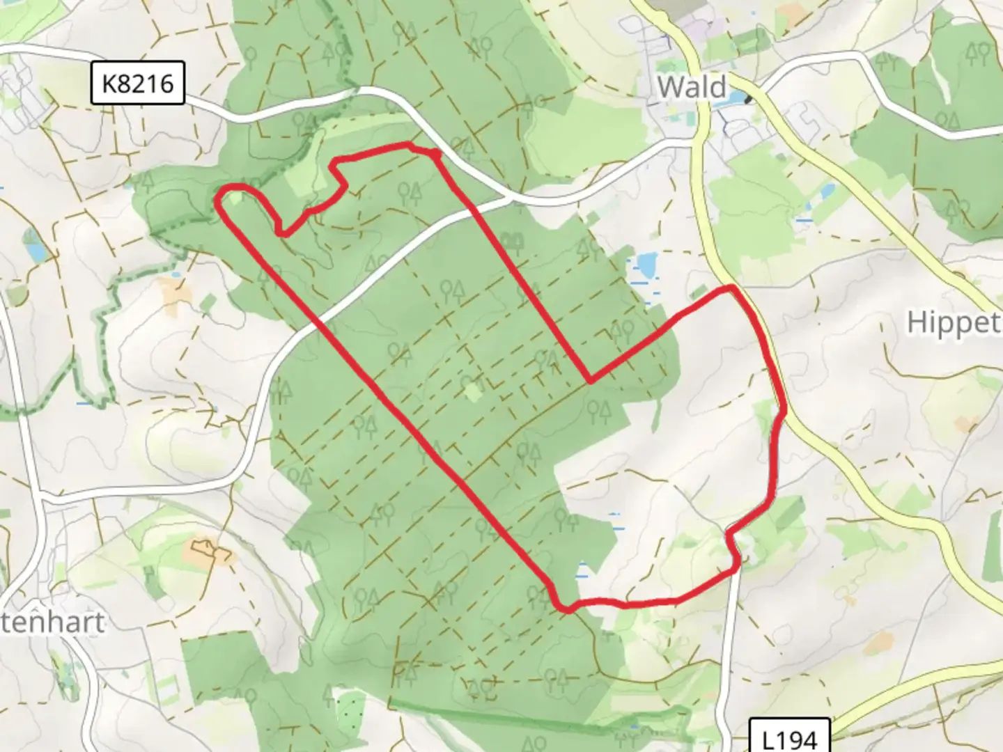 An image depicting the trail Forst Wald Loop - Rothenlachen and its surrounding area.