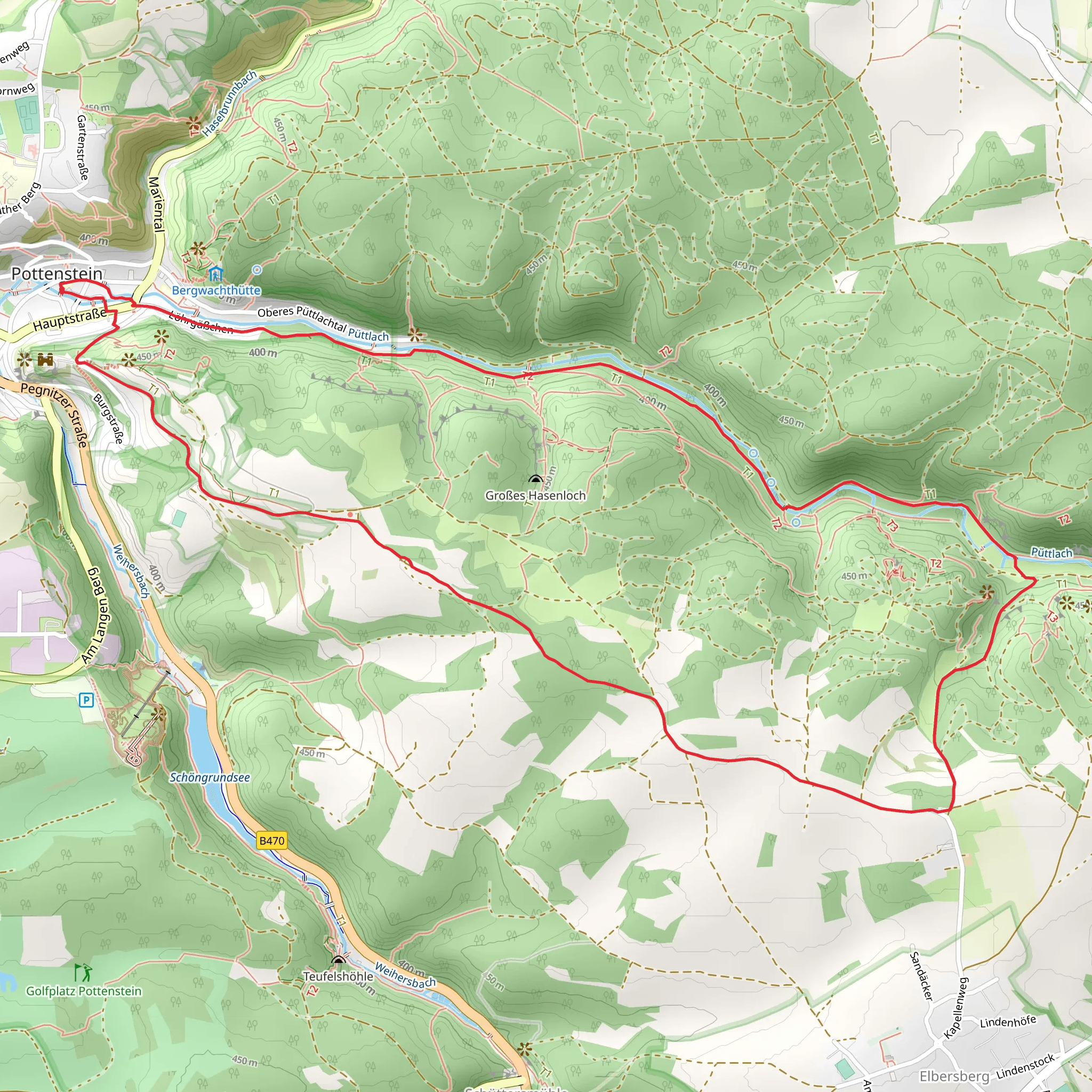 Himmelsleiter Pottenstein and Püttlach via Leo Jobst Weg and Jakobsweg Fraenkische Schweiz mobile static map