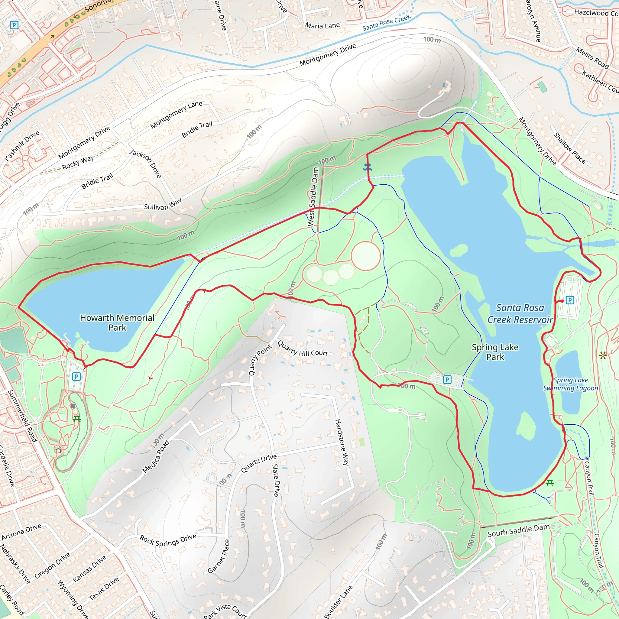 Santa Rosa Creek Reservoir and Lake Ralphine Loop mobile static map