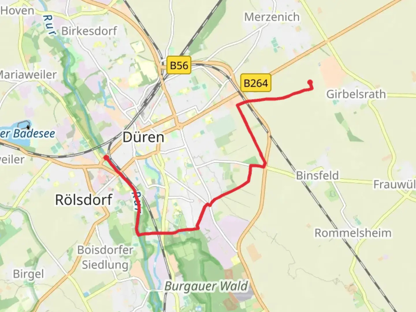 An image depicting the trail Rur via Out Weyern and its surrounding area.