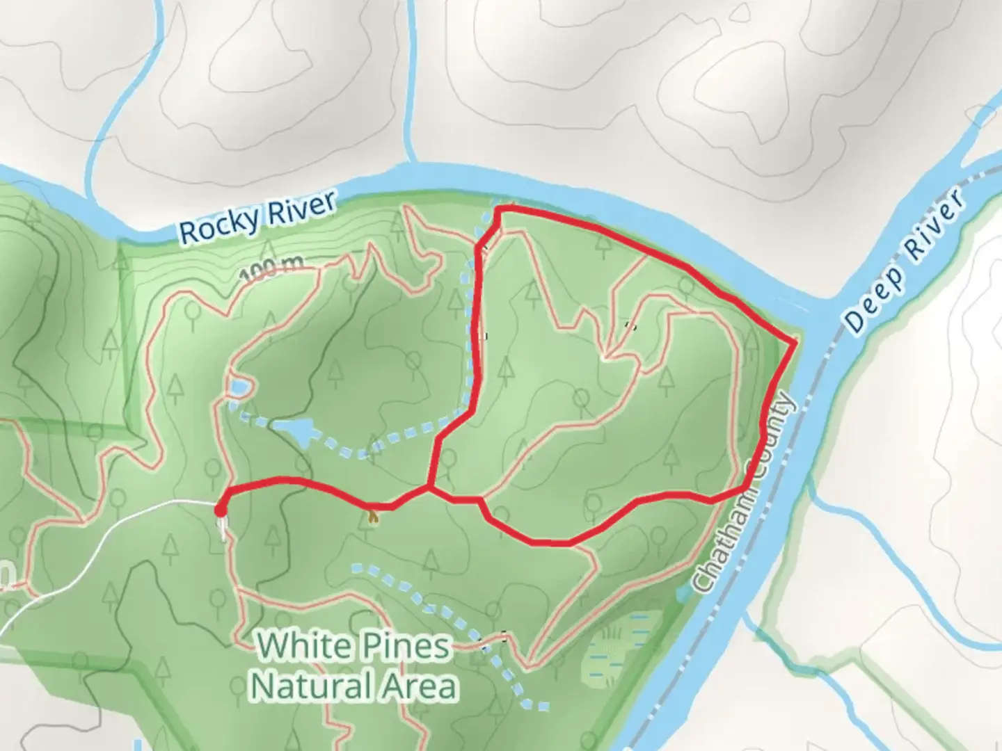 An image depicting the trail River Trail Loop via Rocky River and its surrounding area.