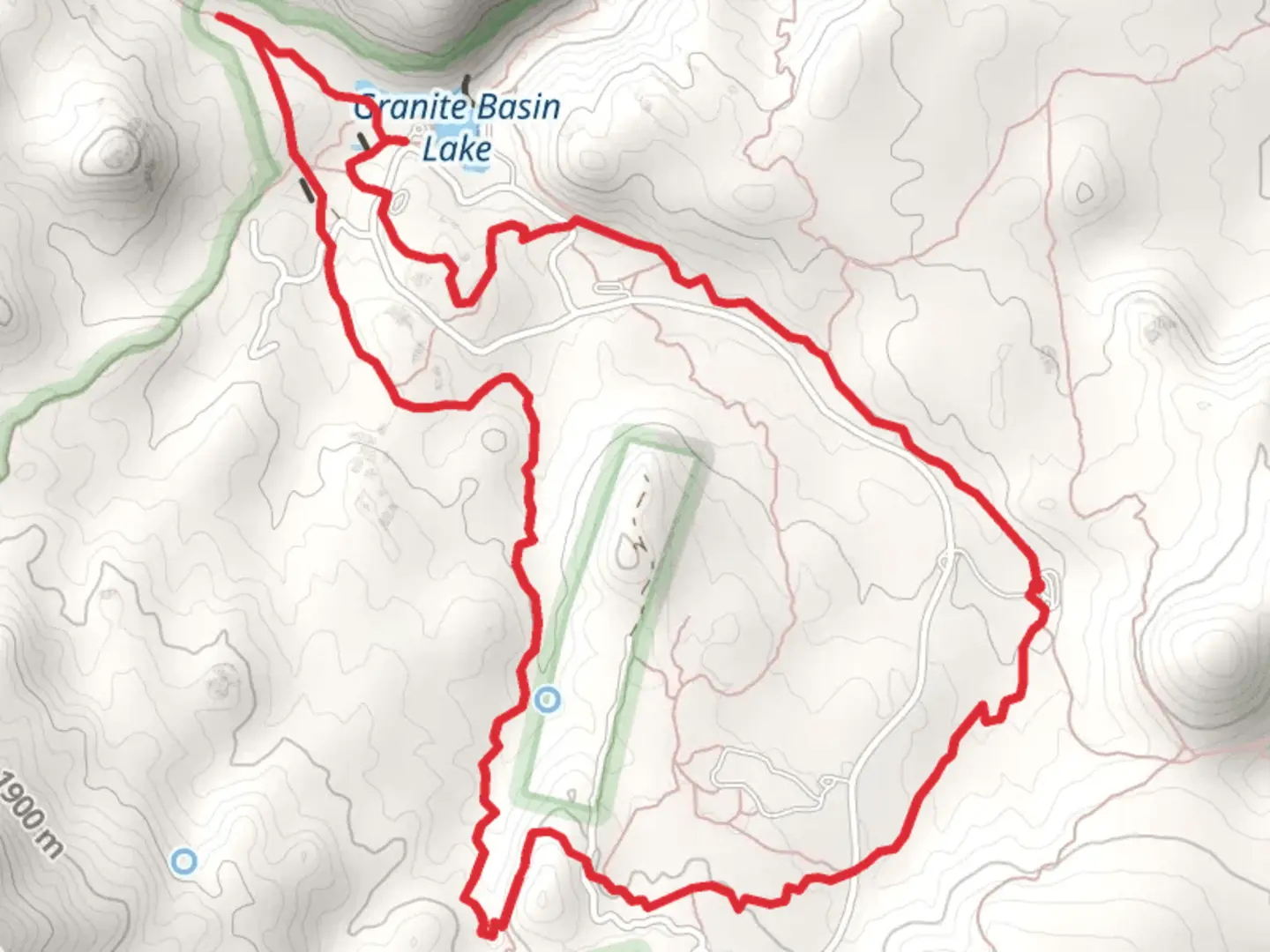 An image depicting the trail Balancing Rock, Surprise Spring and Granite Basin Loop and its surrounding area.