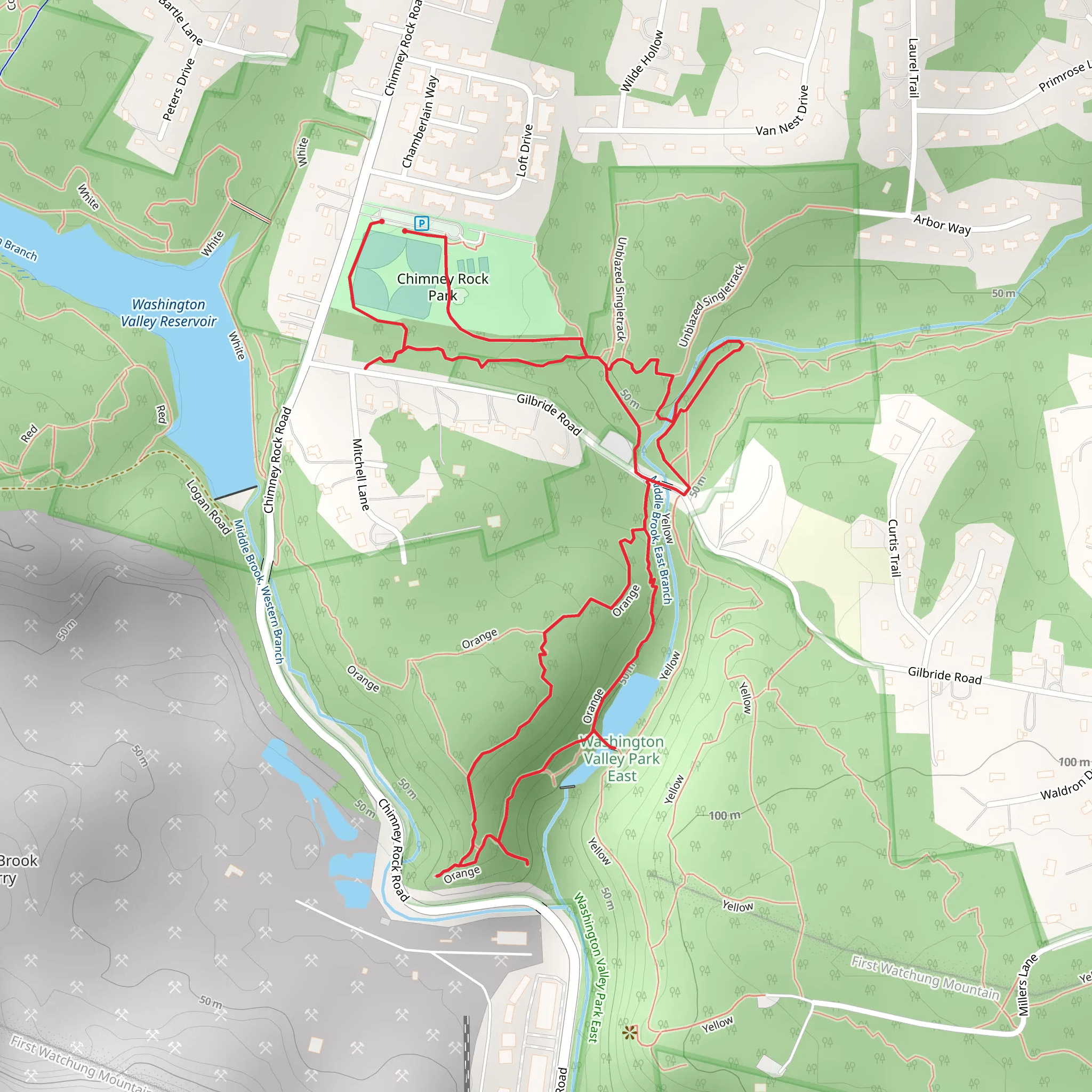 Unblazed Singletrack and Chimney Rock Park Loop mobile static map