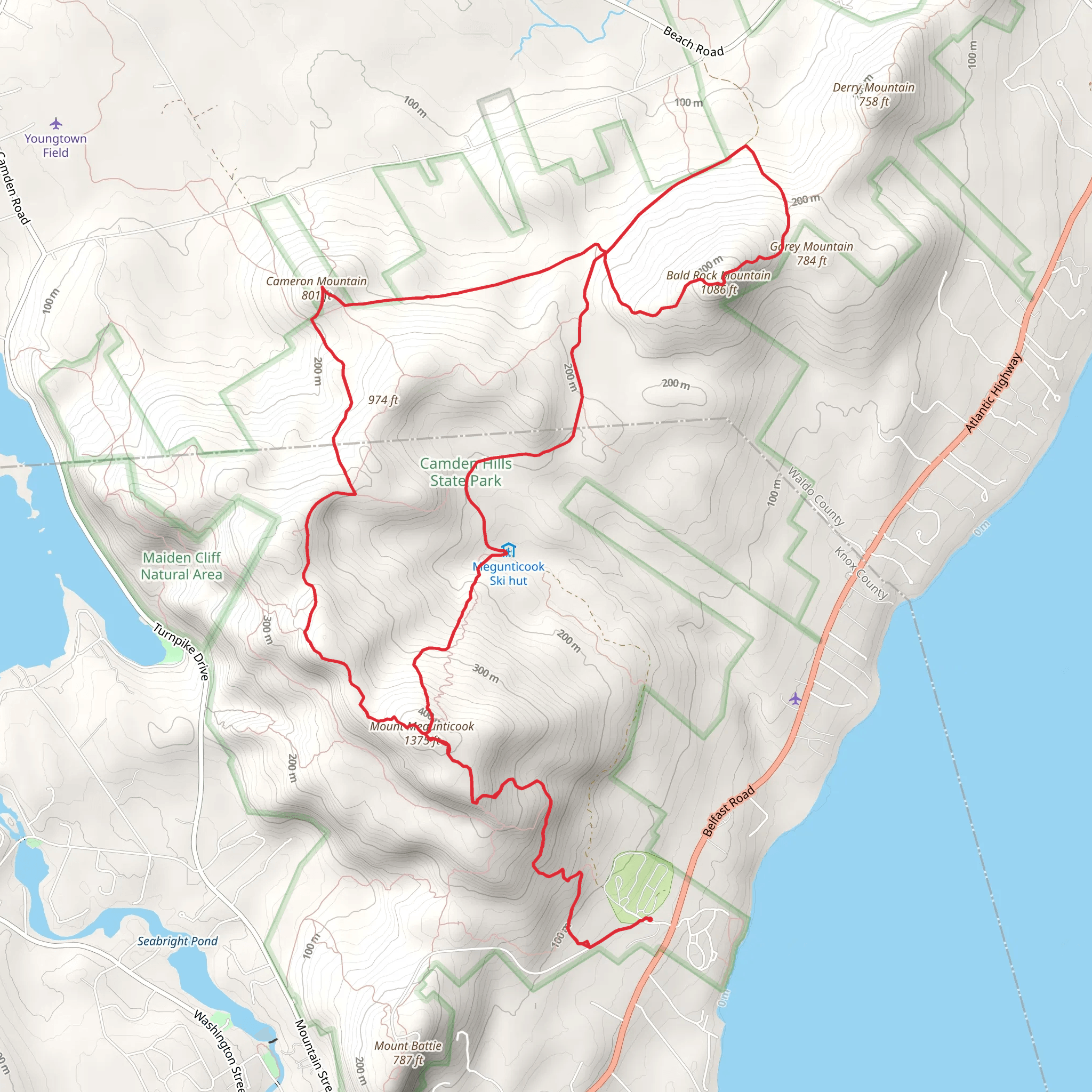 Bald Rock Mountain, Cameron Mountain and Mount Megunticook Loop mobile static map