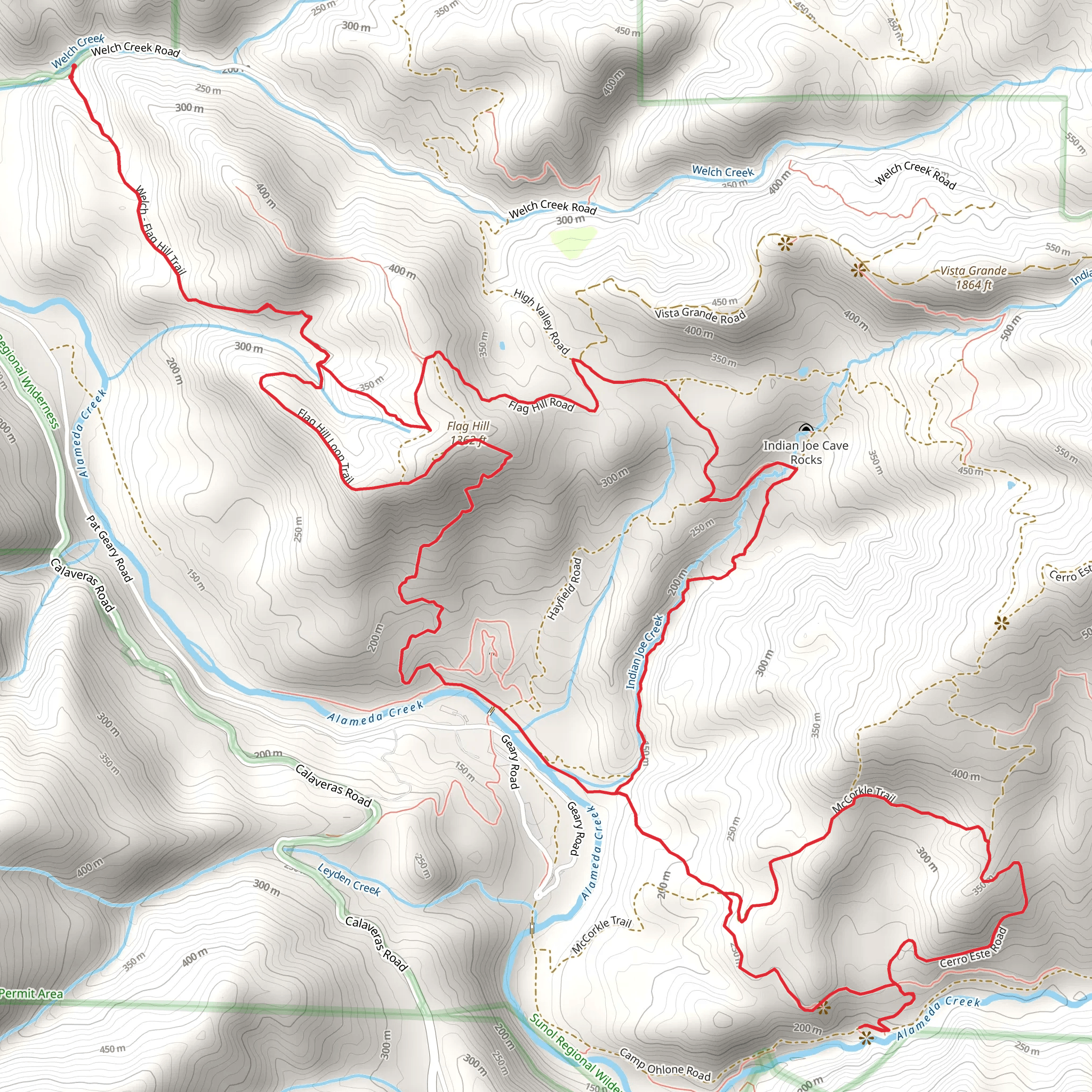 Flag Hill and Ohlone Wilderness Trail Loop mobile static map