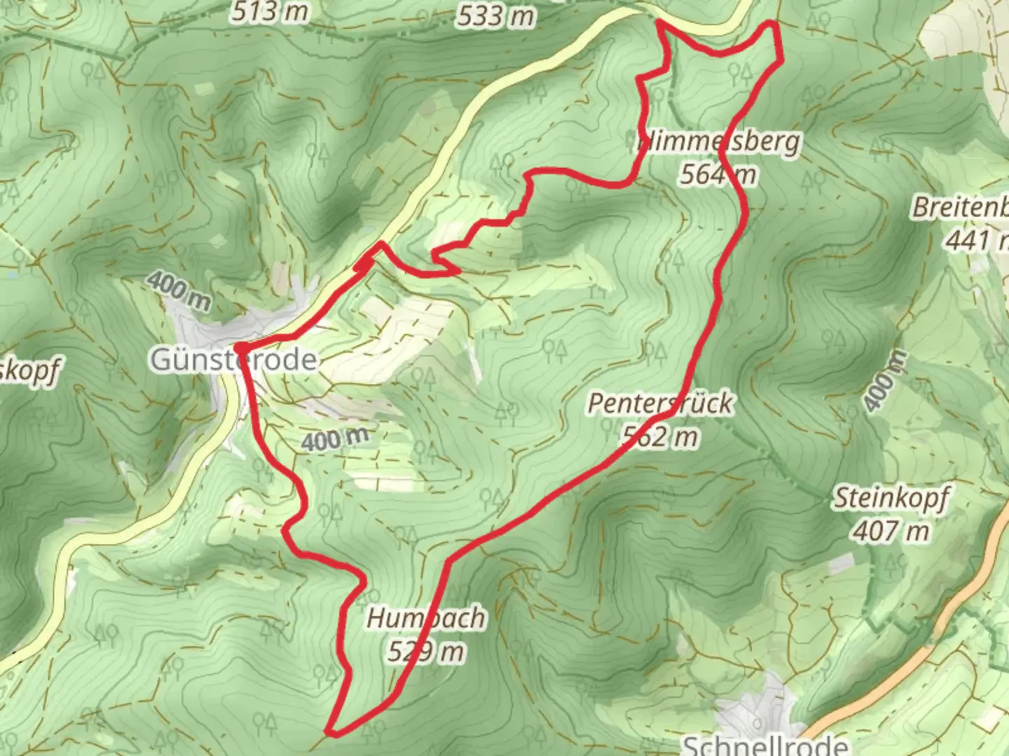 An image depicting the trail Günsteroder Rundweg and its surrounding area.