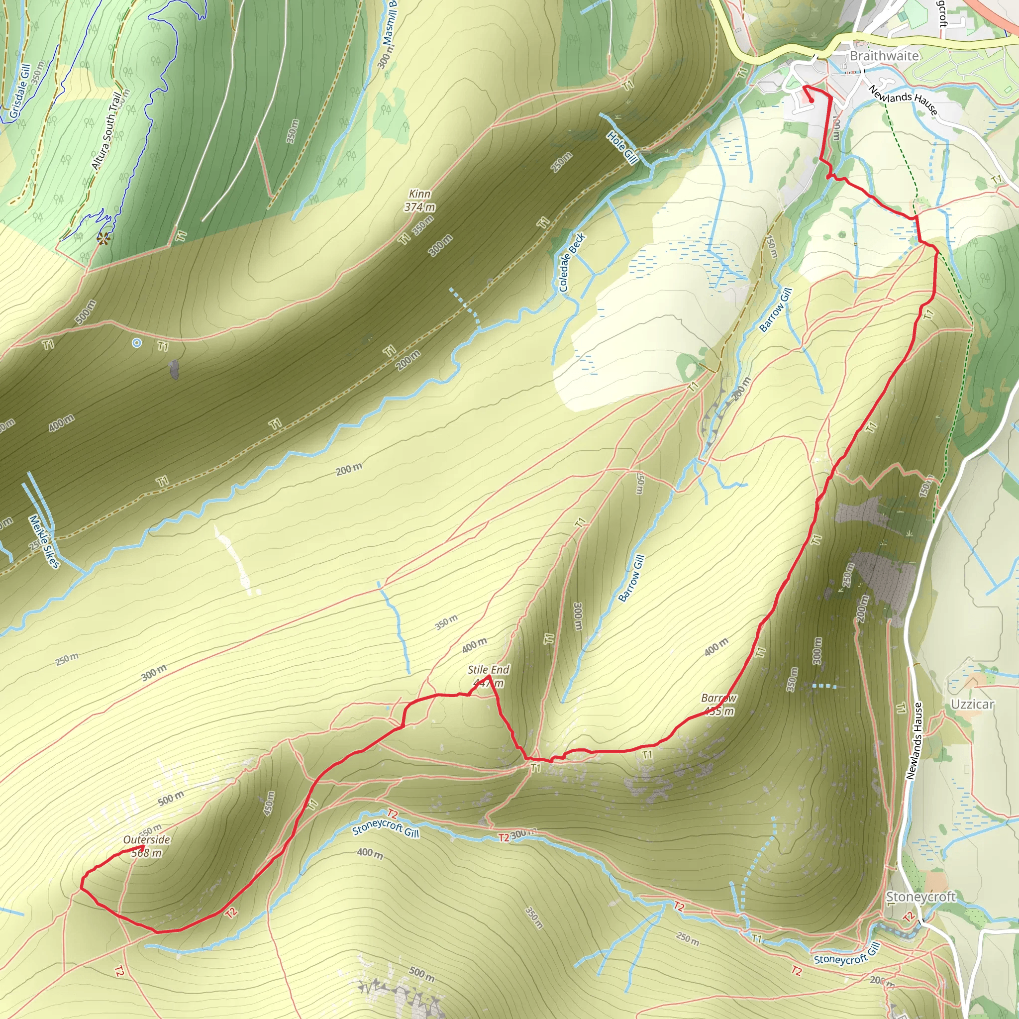 Barrow, Stile End and Outerside Walk mobile static map