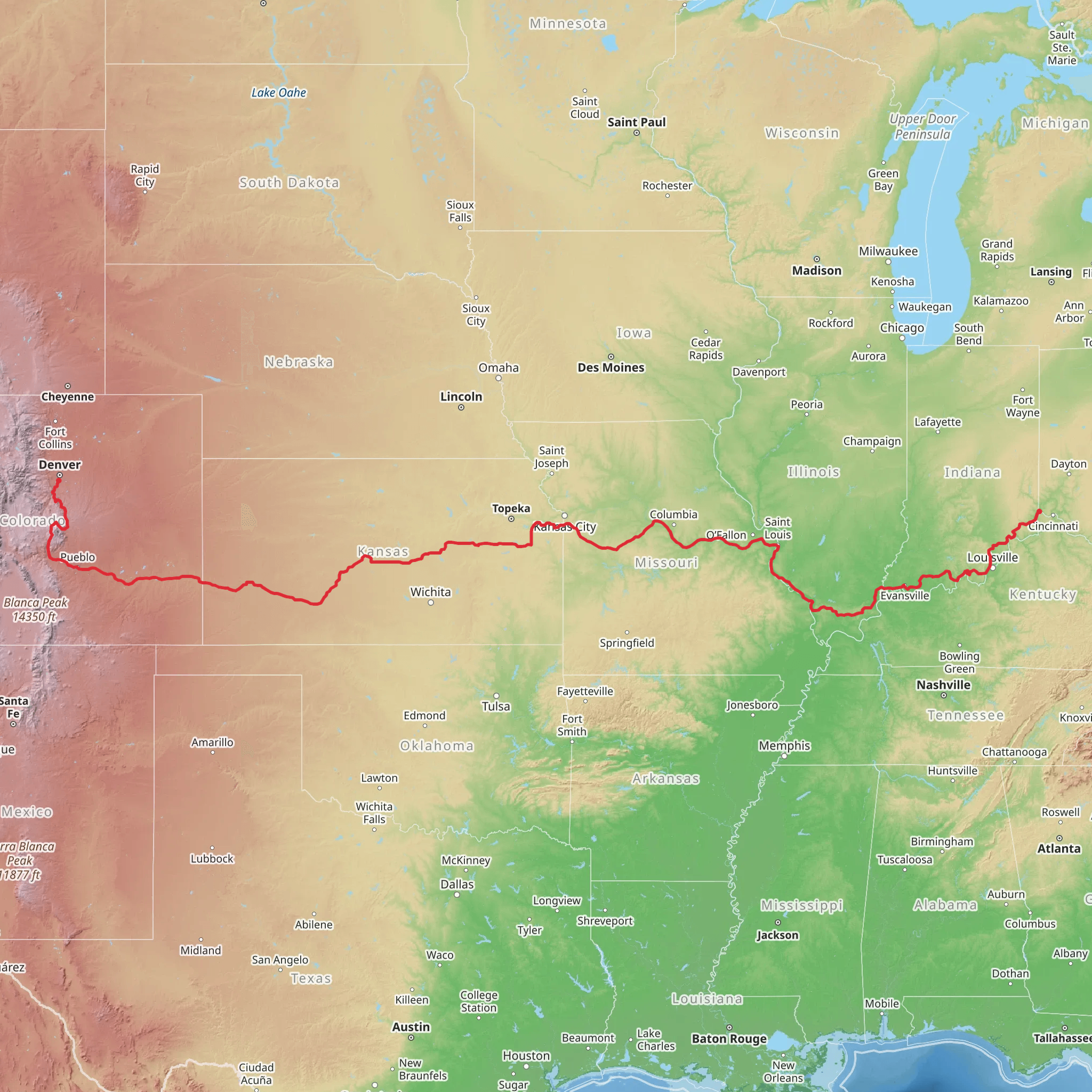 American Discovery Trail - South mobile static map
