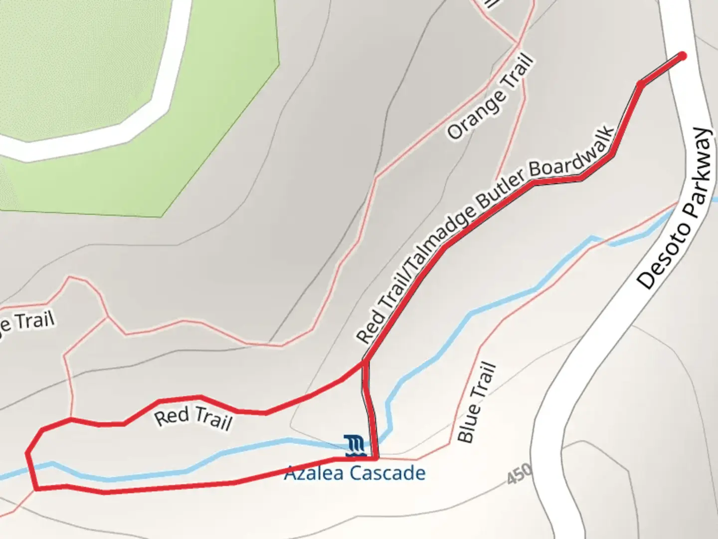 An image depicting the trail Red and Blue Loop Trail and its surrounding area.
