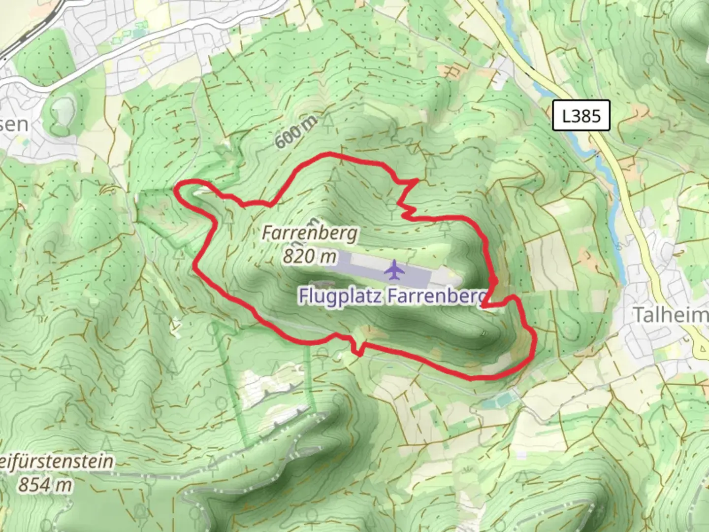 An image depicting the trail Flugplatz Farrenberg Loop and its surrounding area.