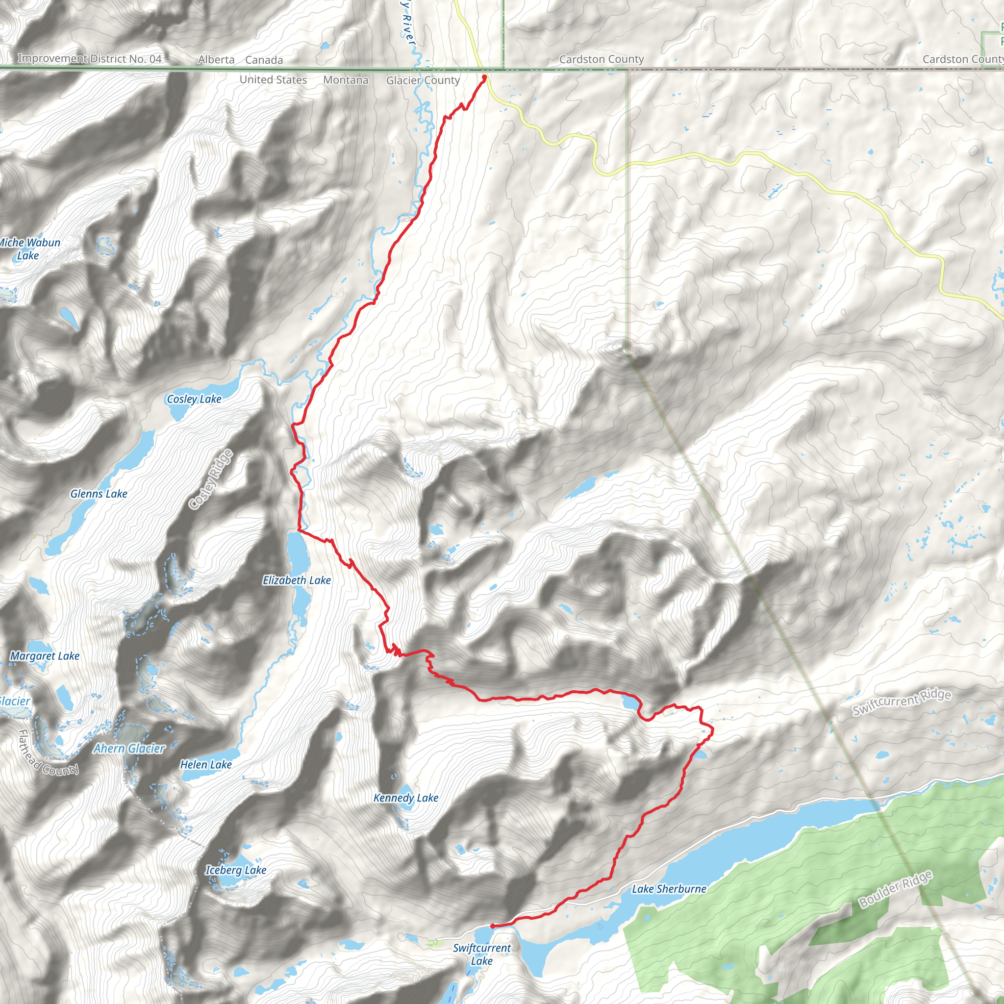 Many Glacier to Chief Mountain Trail via CDT mobile static map