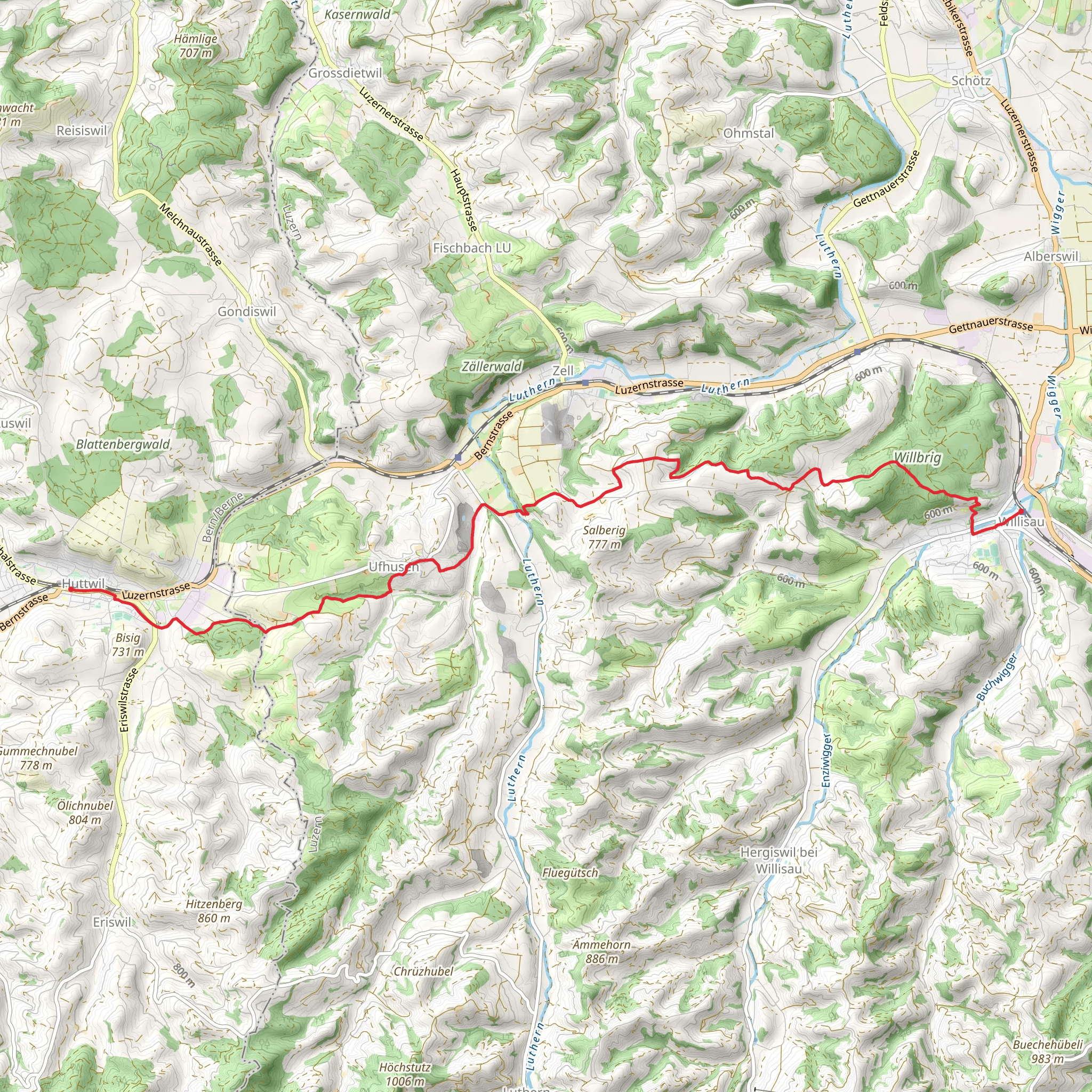 Jakobsweg von Willisau nach Huttwil mobile static map