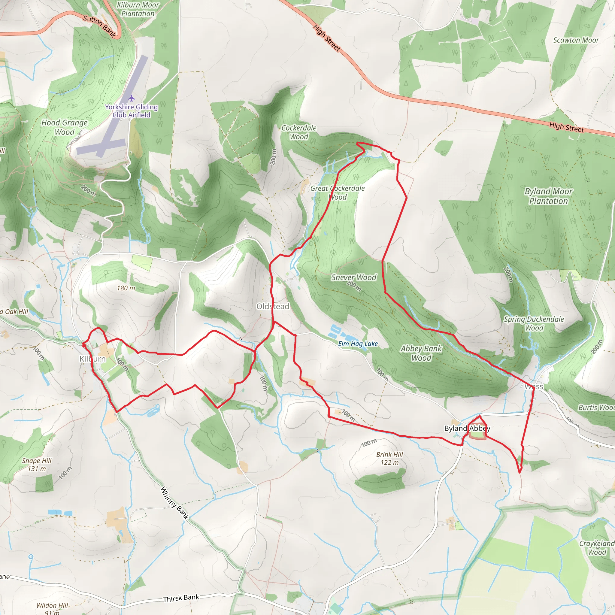 Abbey Bank Wood and High Kilburn Loop mobile static map