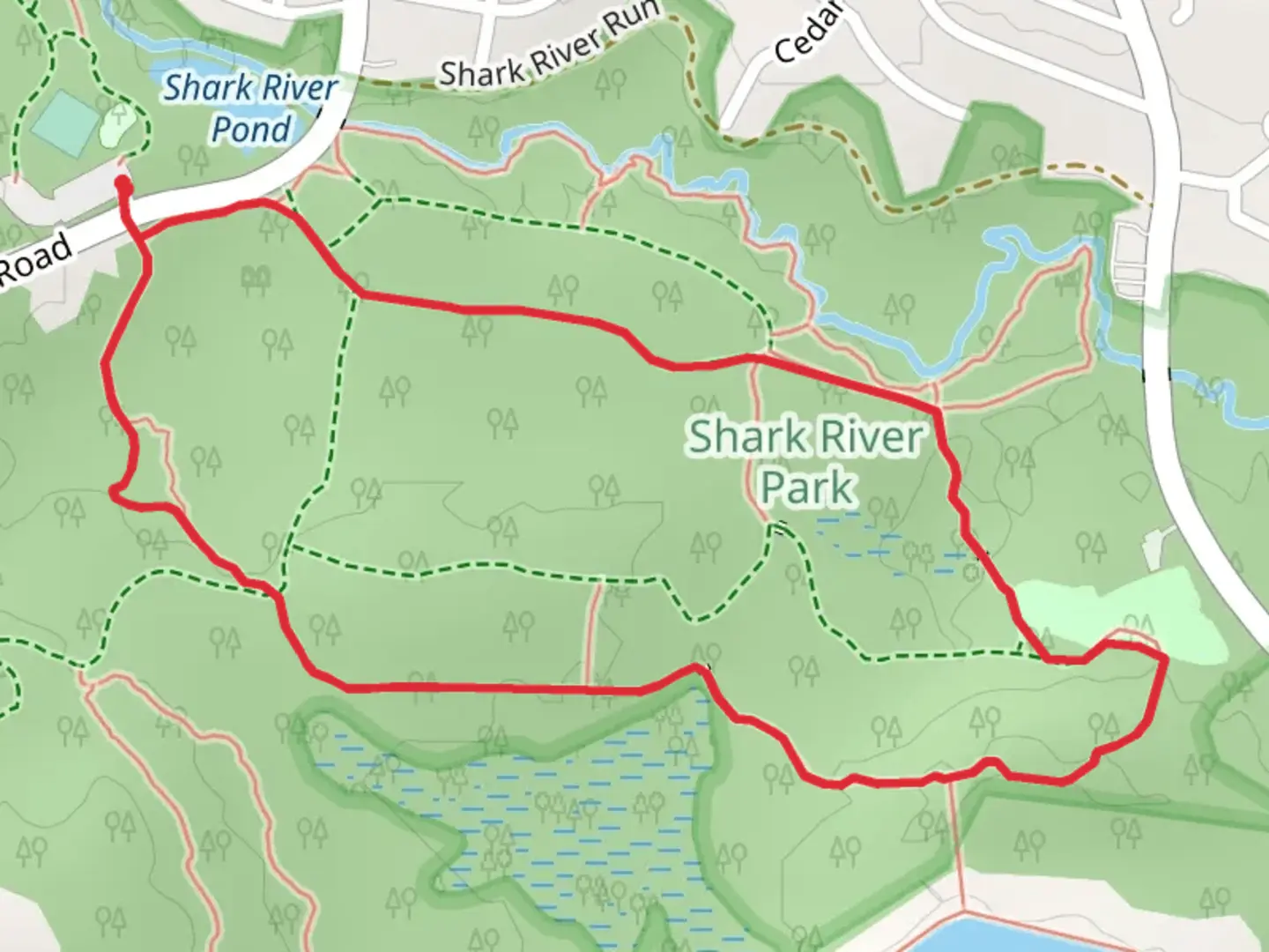 An image depicting the trail Cedar Trail and Hidden Creek Trail Loop and its surrounding area.