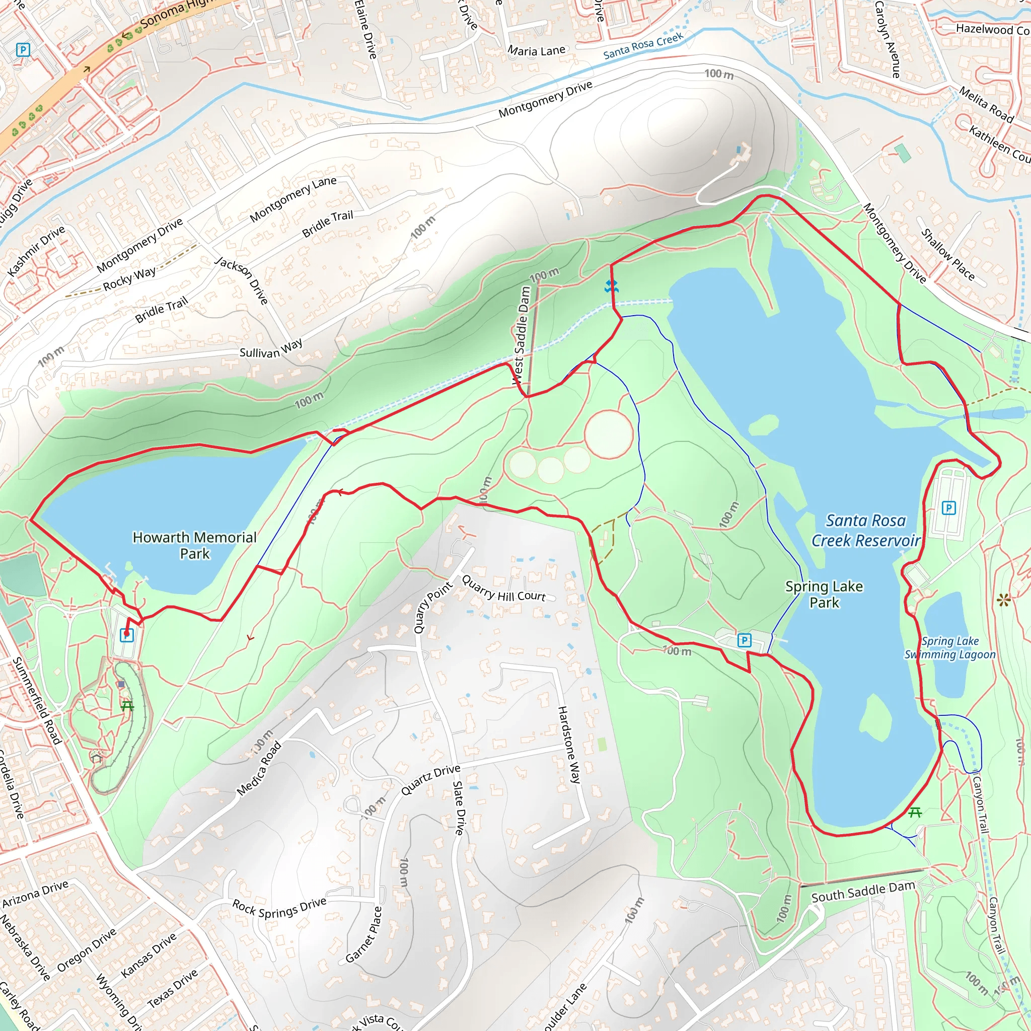 Lake Ralphine and Santa Rosa Creek Reservoir Loop mobile static map