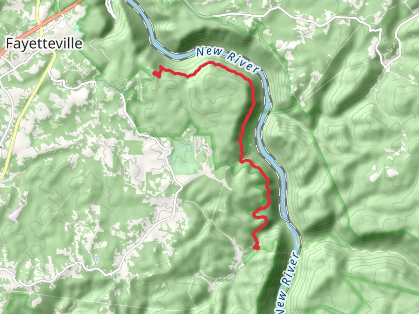 An image depicting the trail Kaymoor Trail from Cunard and its surrounding area.