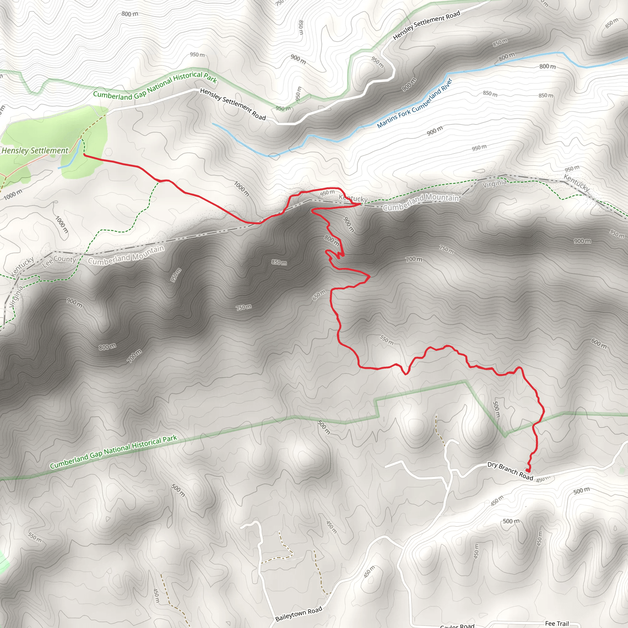 Hensley Cemetery via Hensley Settlement Trail mobile static map